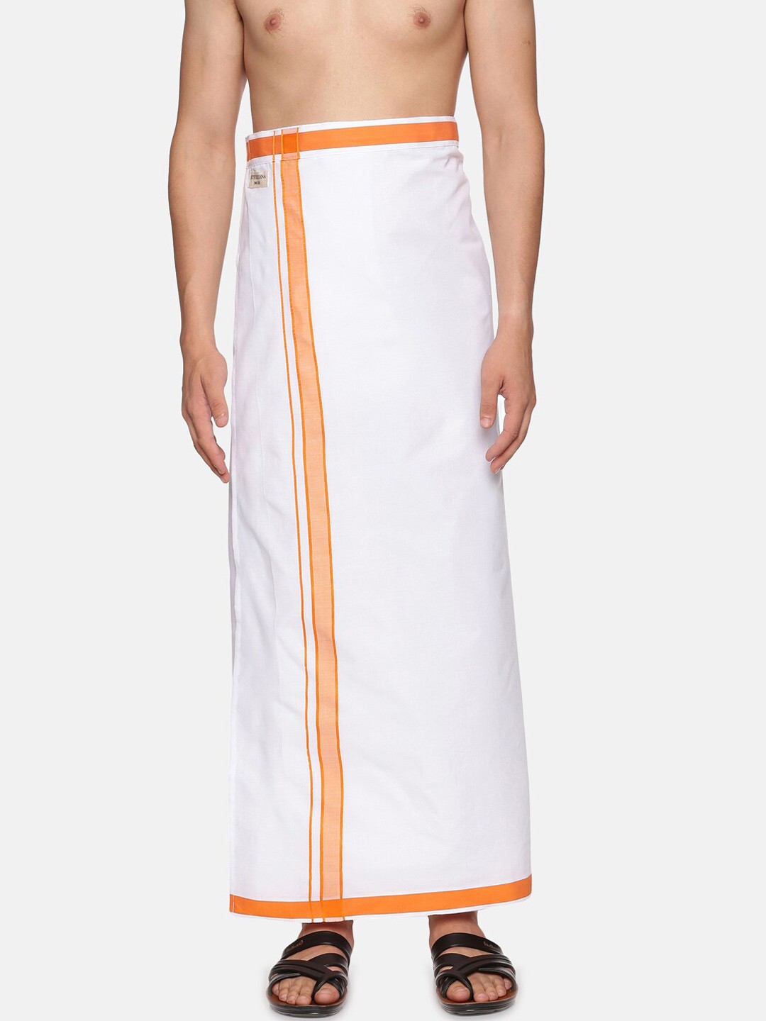 

Sethukrishna Men White Solid Double Layer Readymade Pocket Dhoti