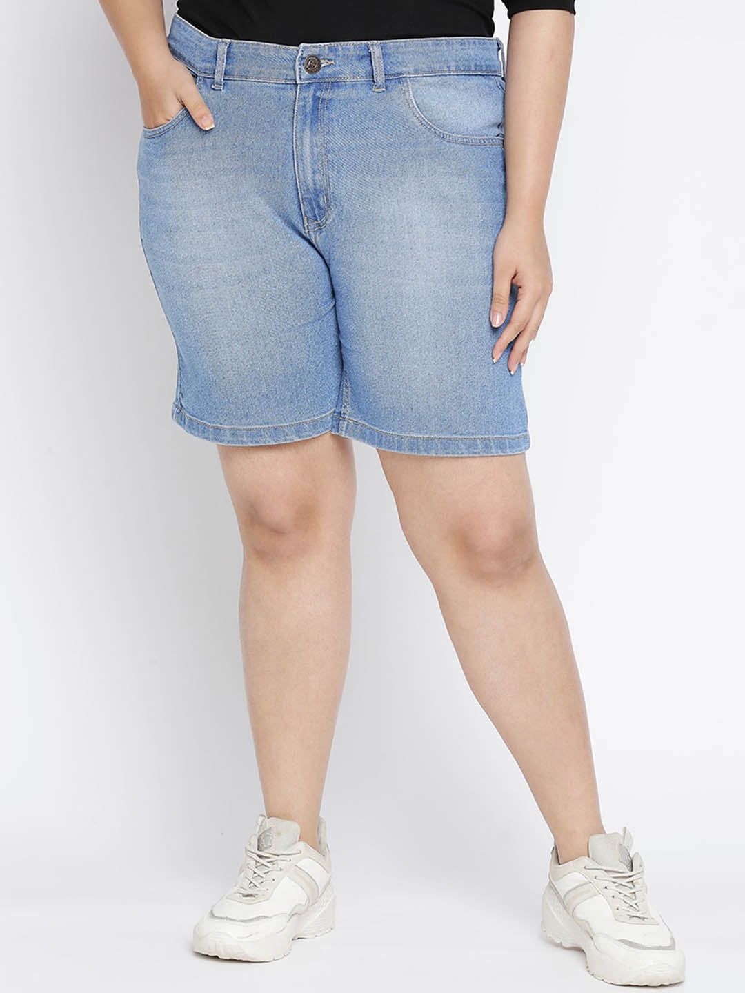 

ZUSH Women Blue Washed Denim Plus Size Shorts