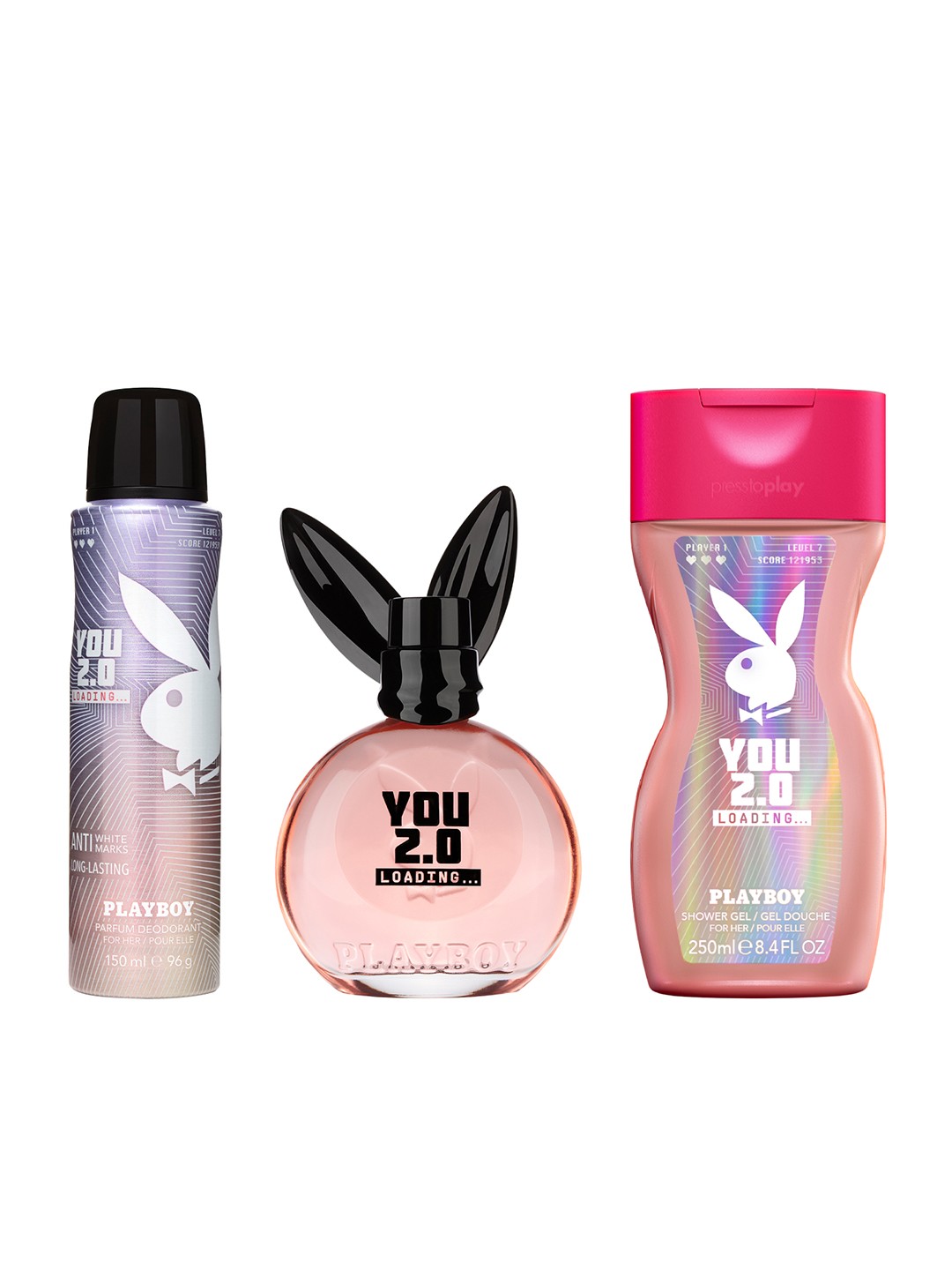 

Playboy You 2.0 Women Eau de Toilette 60ml+ Deodorant Spray 150ml + Shower Gel 250ml Gift Set, Transparent