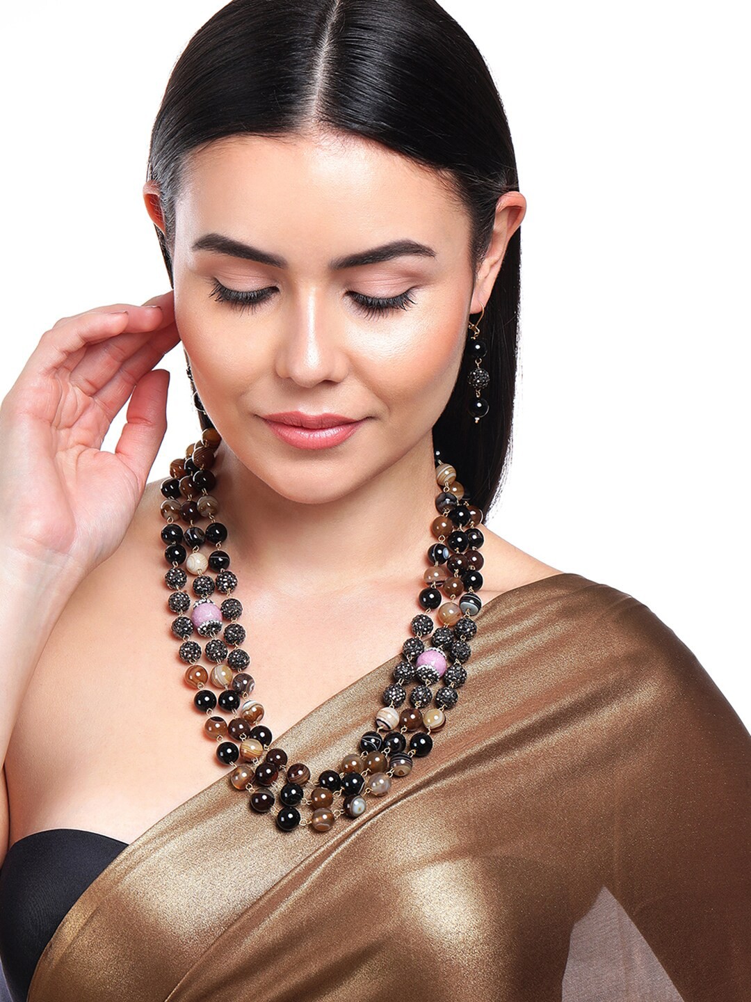 

Rubans Women Gold-Plated & Black Beaded Jewellery Set