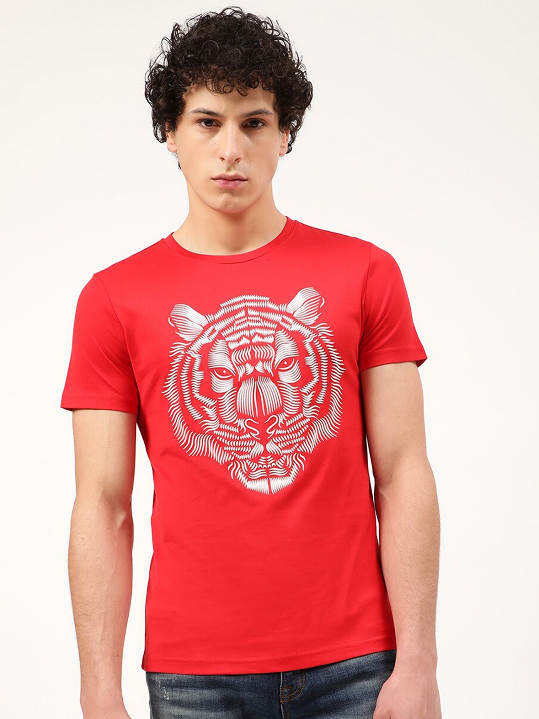 Antony Morato Men Red Printed Slim Fit Pure Cotton T-shirt