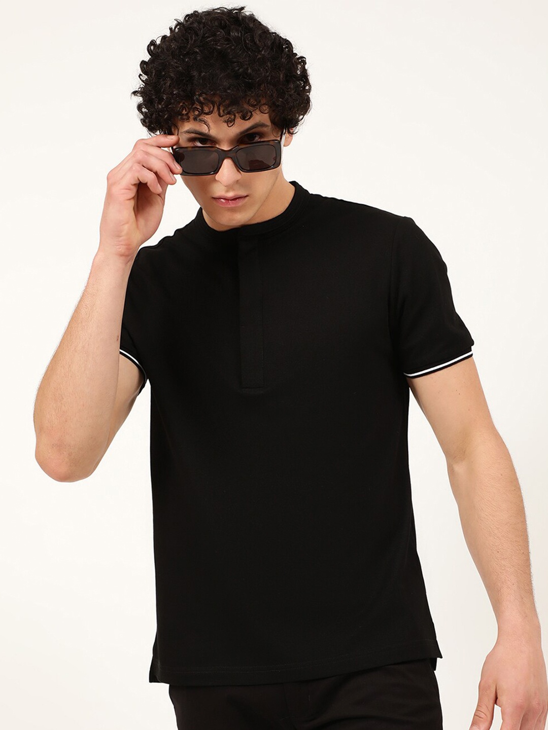 

Antony Morato Men Black Polo Collar Slim Fit T-shirt