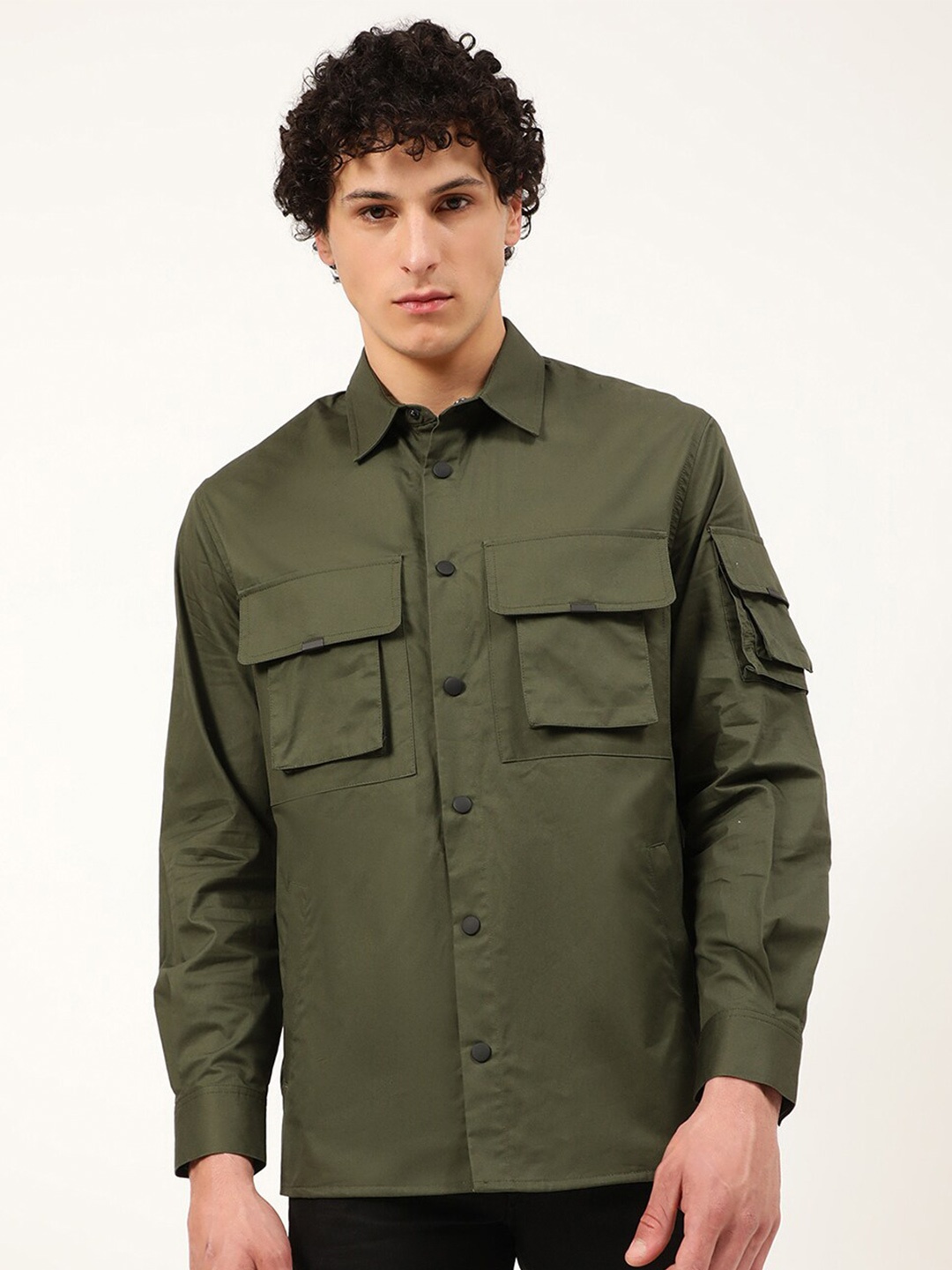 

Antony Morato Men Olive Green Casual Pure Cotton Shirt