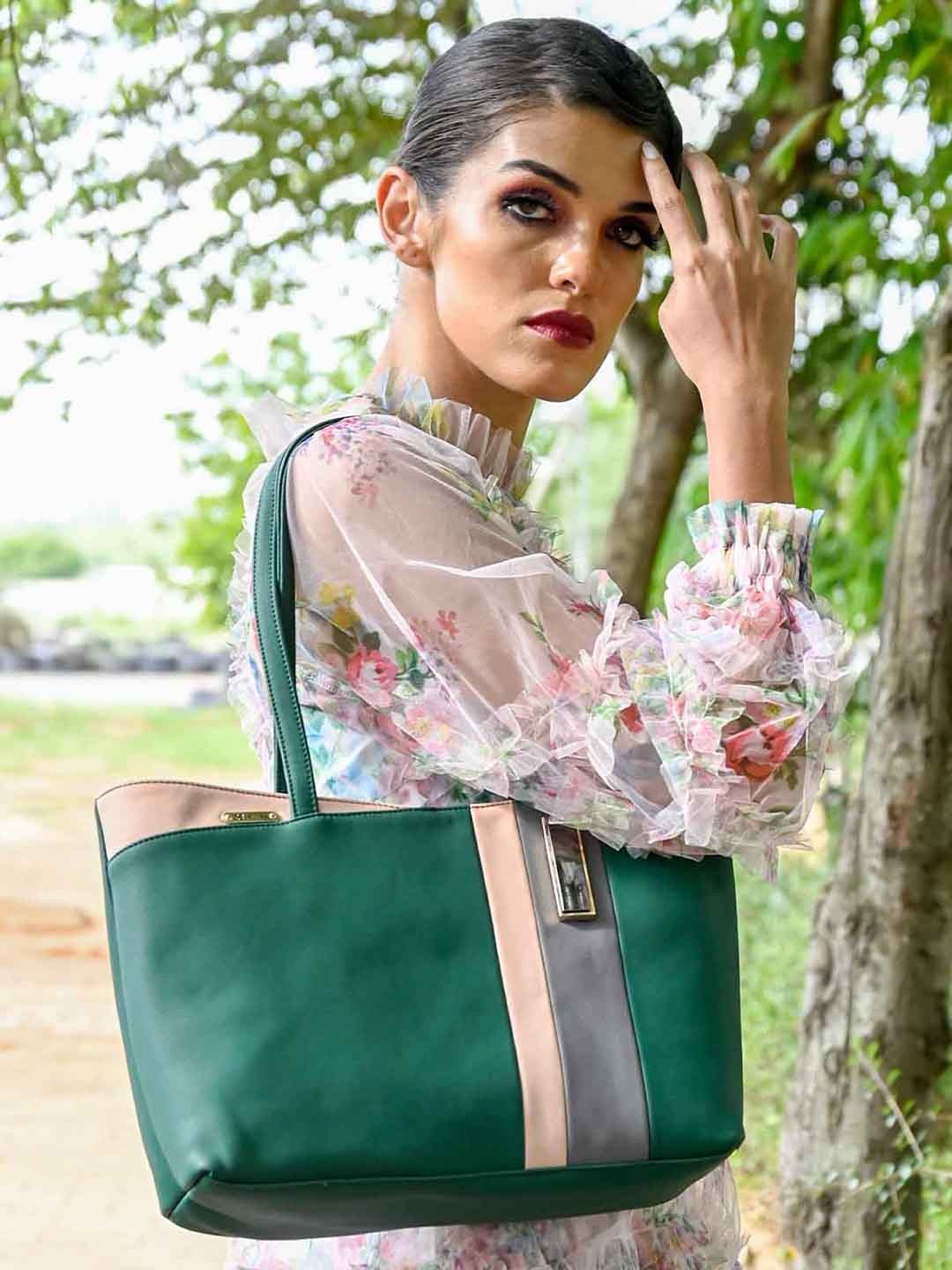 

ODETTE Green Oversized Structured Shoulder Bag