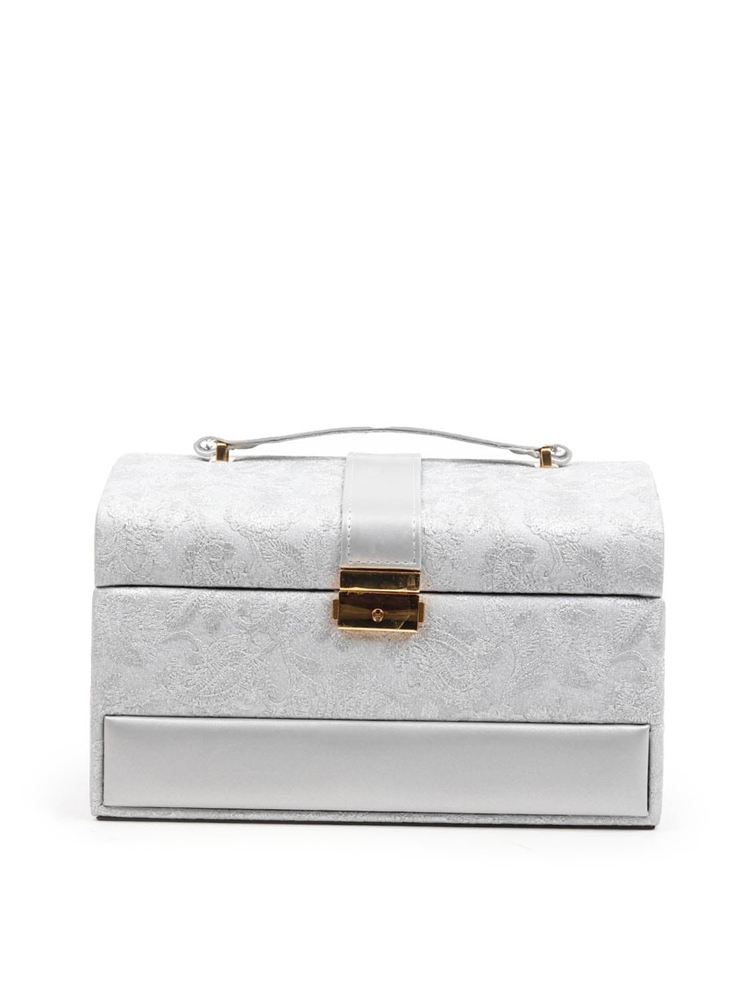 ODETTE Women Silver-Toned Floral Oversized Structured Handheld Bag