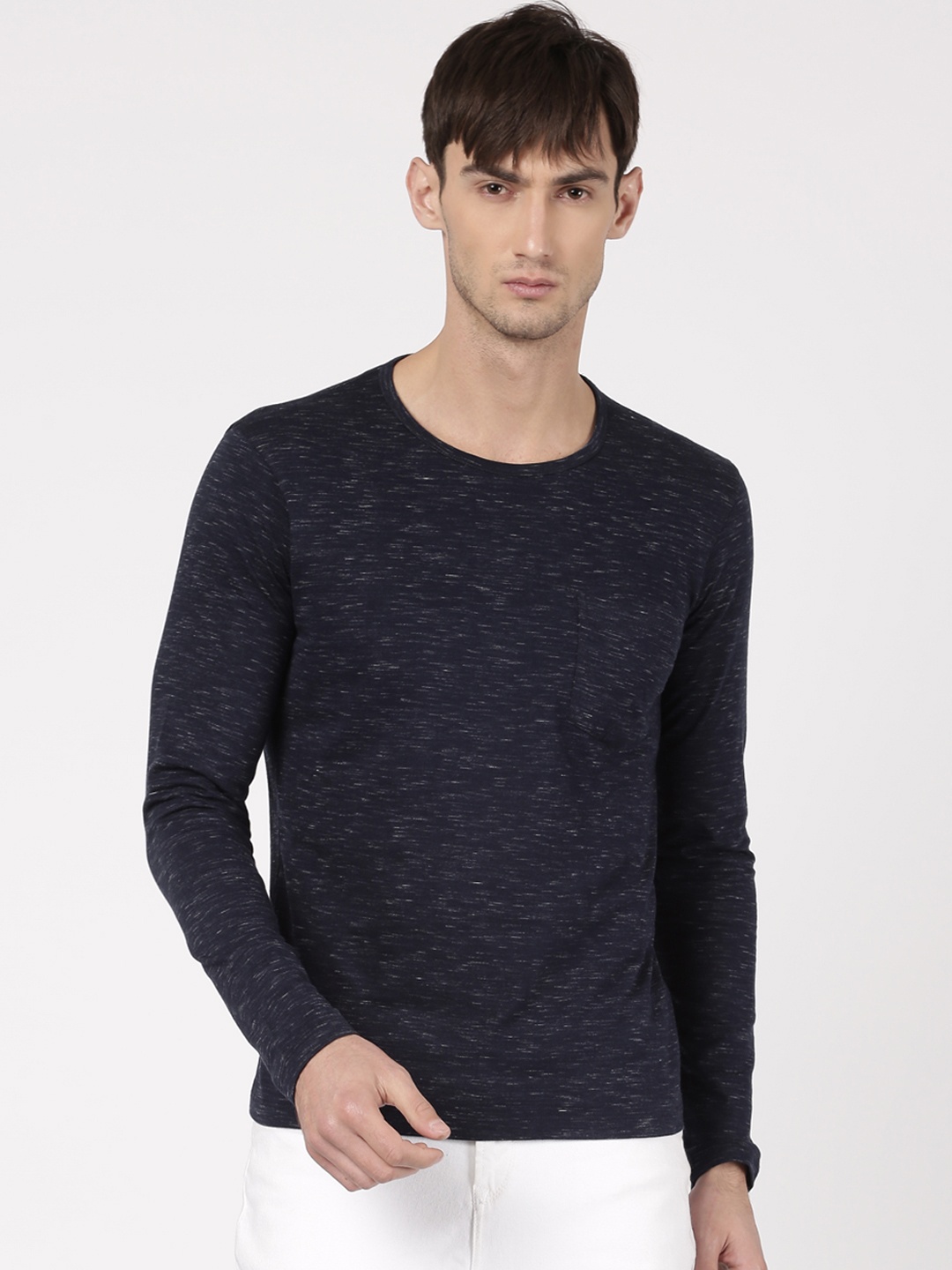 

ether Men Navy Solid Round Neck Pure Cotton T-shirt, Navy blue