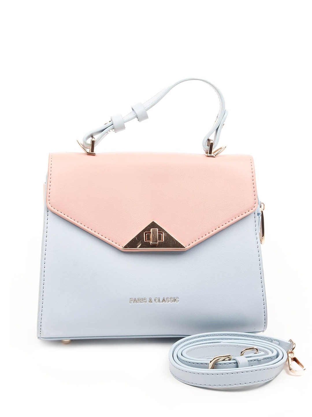 

ODETTE Blue PU Colourblocked Handheld Bag