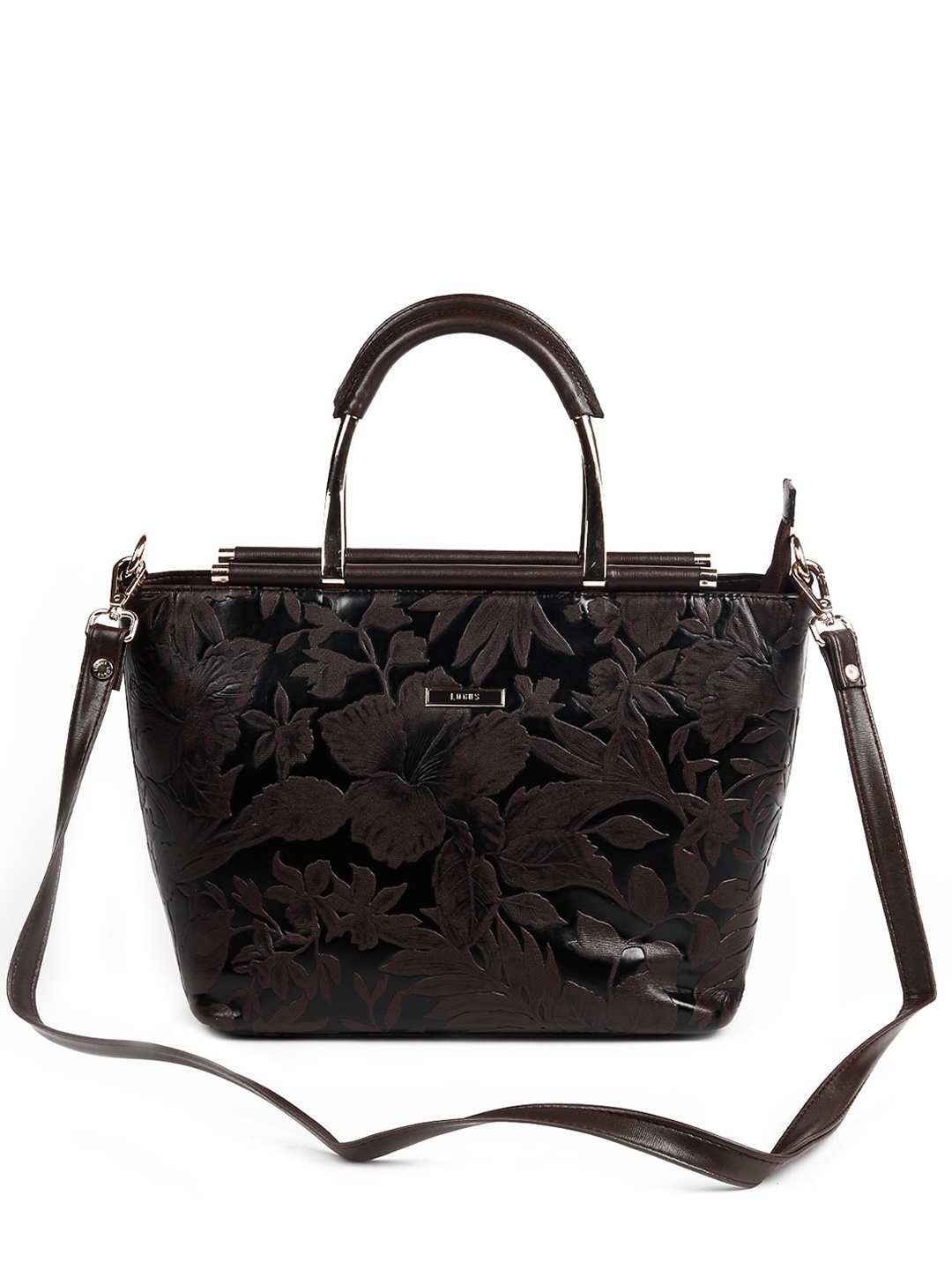 

ODETTE Brown Floral Printed PU Structured Handheld Bag