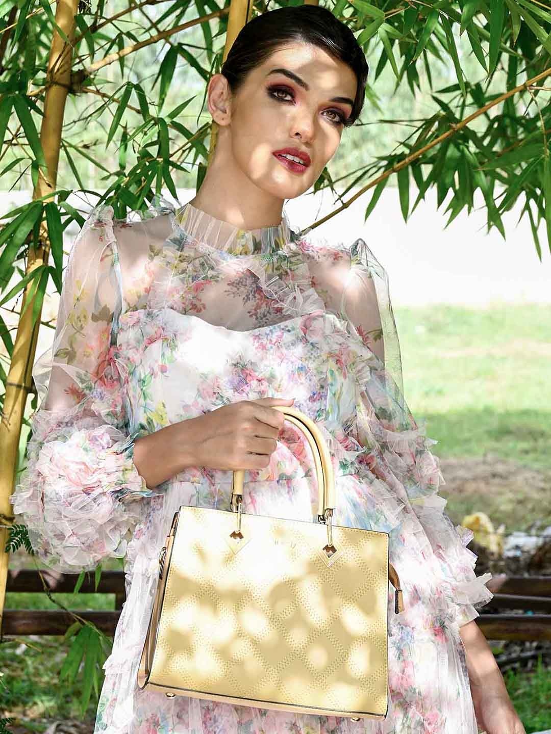 

ODETTE Women Yellow Printed PU Oversized Structured Shoulder Bag