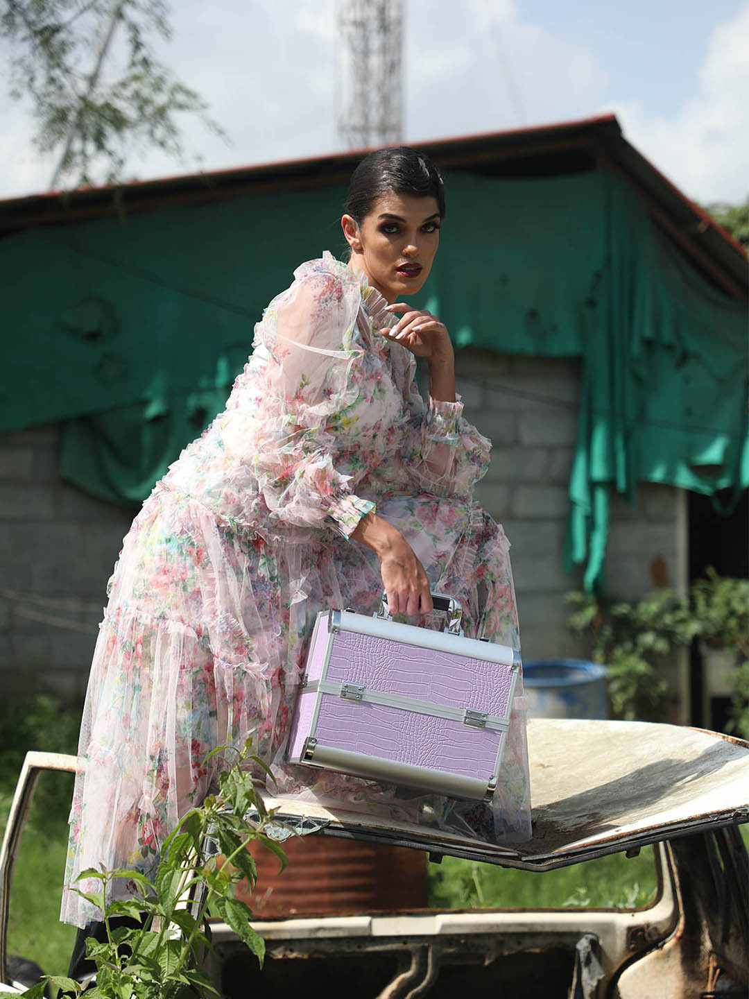 

ODETTE Purple PU Textured Vanity Bag