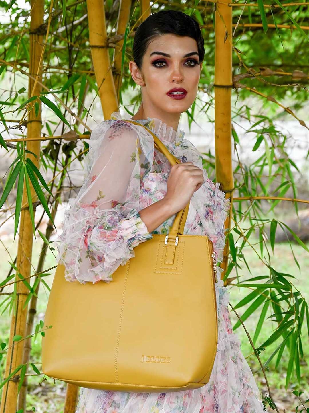 

ODETTE Yellow Solid PU Structured Shoulder Bag