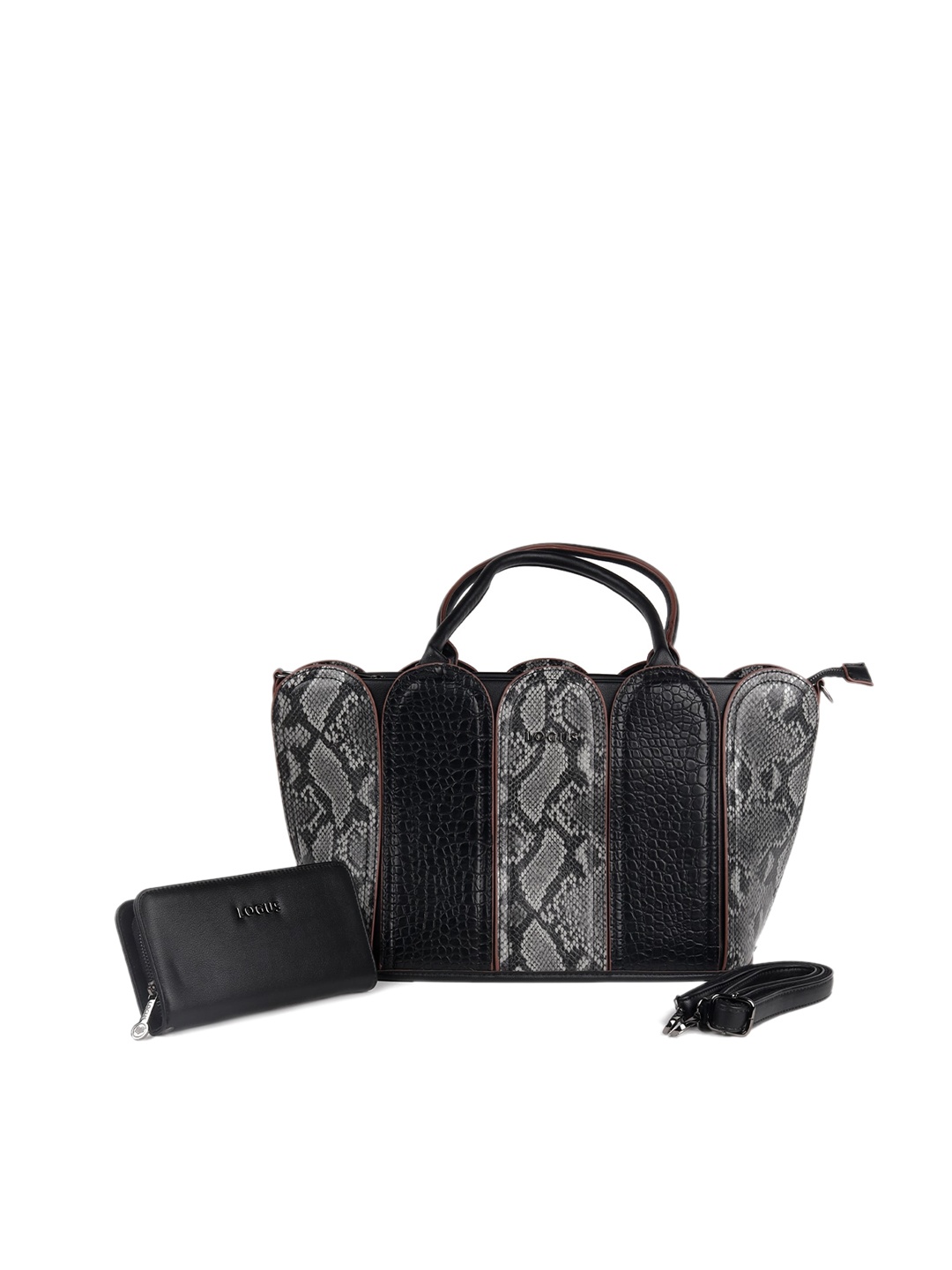 

ODETTE Women Black Printed PU Oversized Structured Handheld Bag