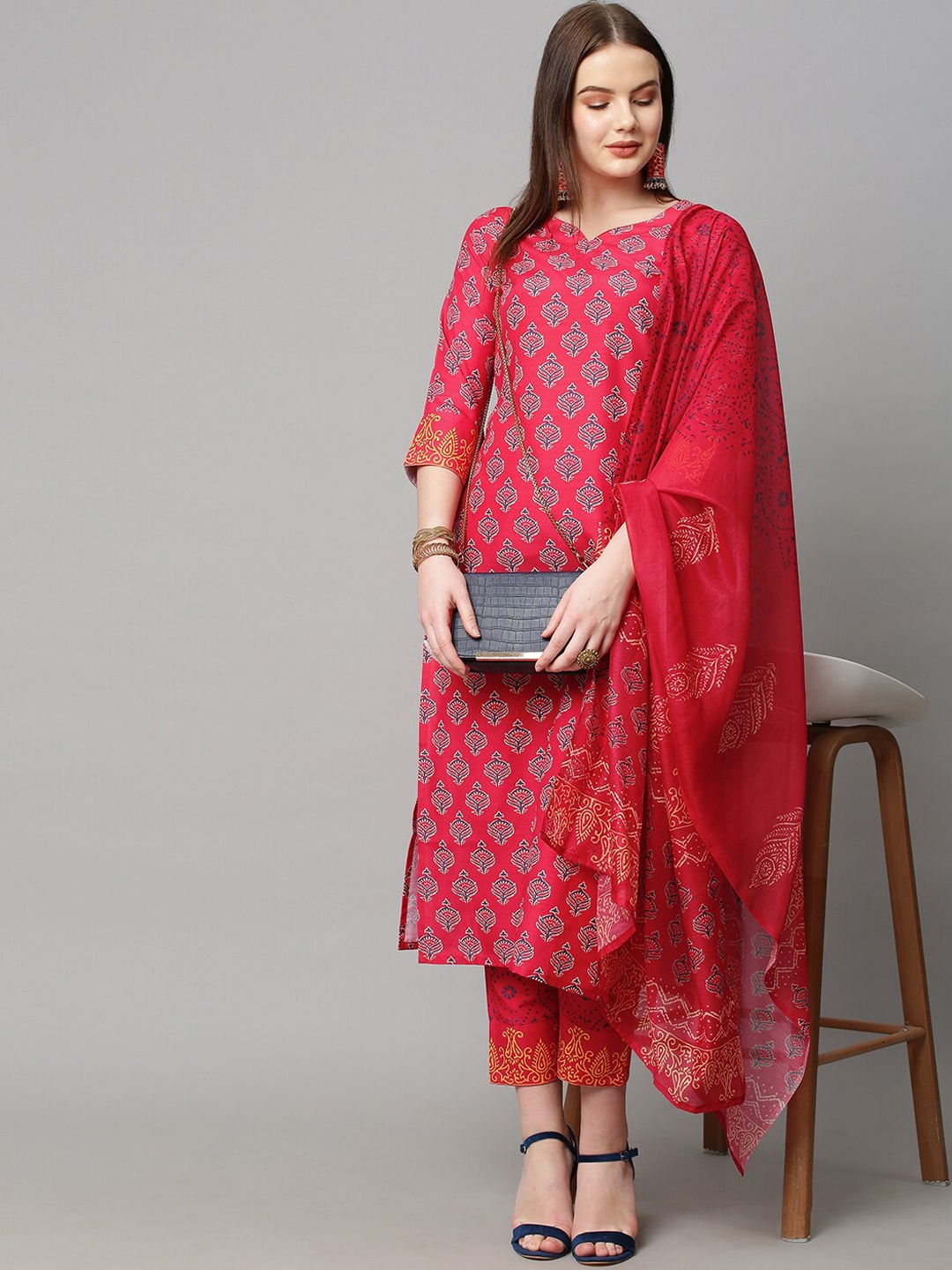 

KALINI Women Ethnic Motifs Printed Kurta with Trousers & With Dupatta, Magenta
