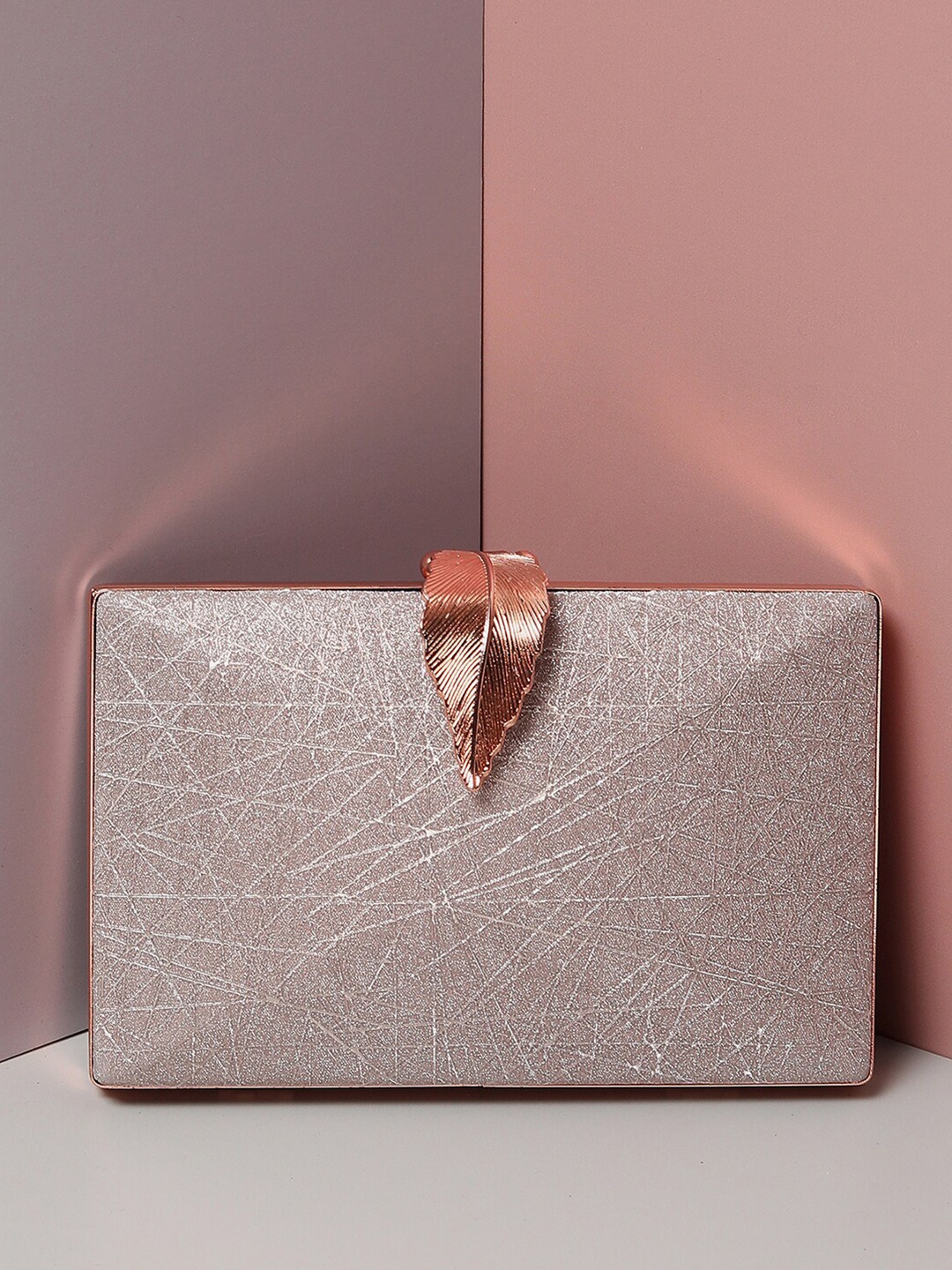 

HAUTE SAUCE by Campus Sutra Women Gold Textured Vegan Leather Box Clutch