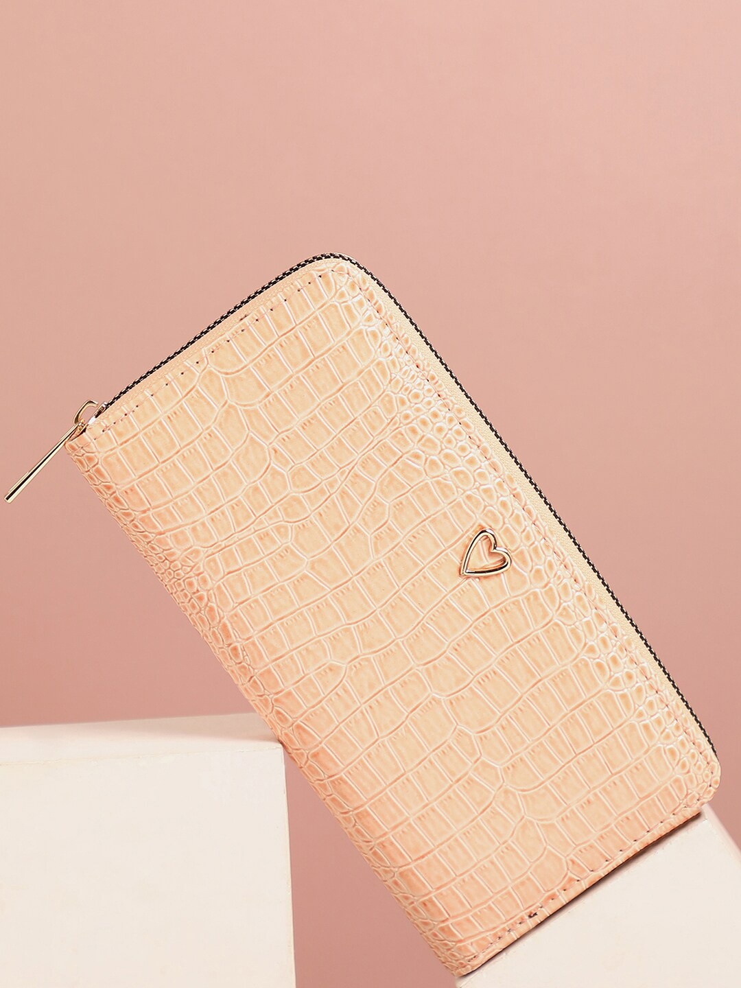 

HAUTE SAUCE by Campus Sutra Women Beige Textured Vegan Leather Zip Around Wallet