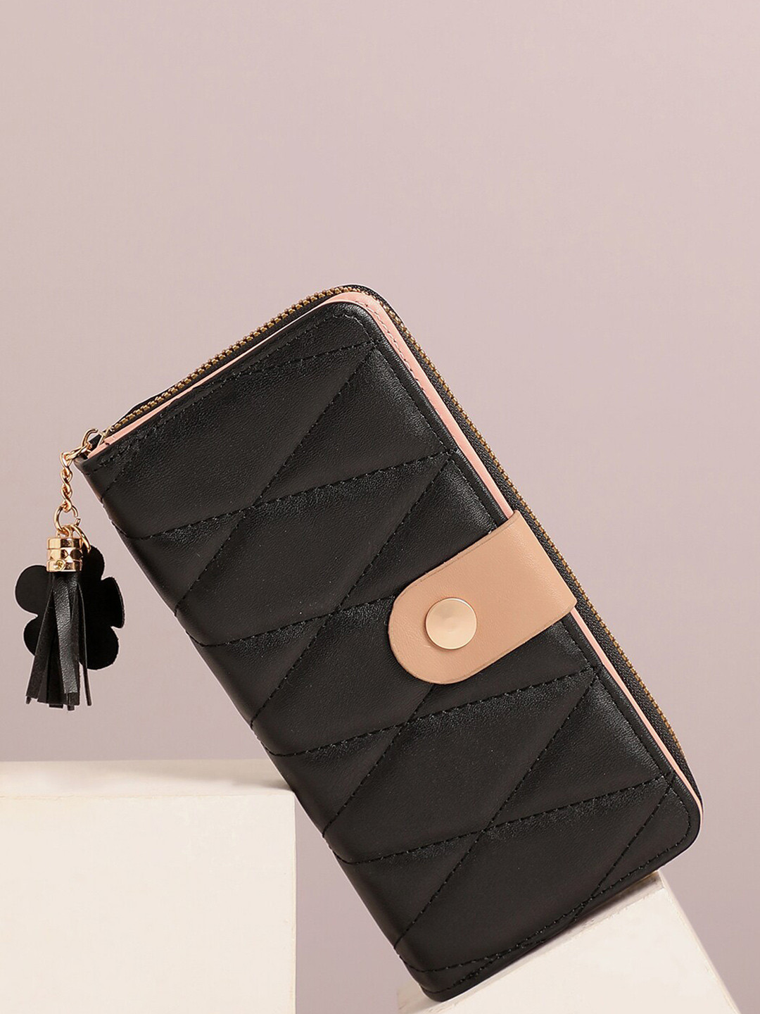 

HAUTE SAUCE by Campus Sutra Women Black Textured PU Two Fold Wallet