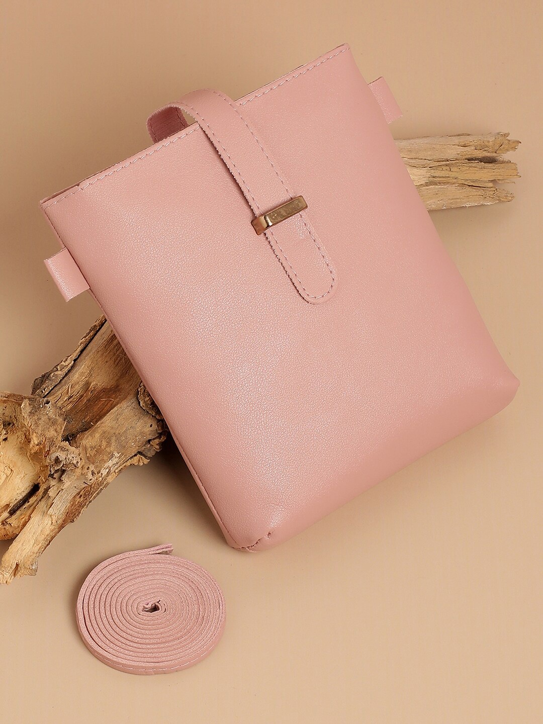 

HAUTE SAUCE by Campus Sutra Pink PU Structured Sling Bag