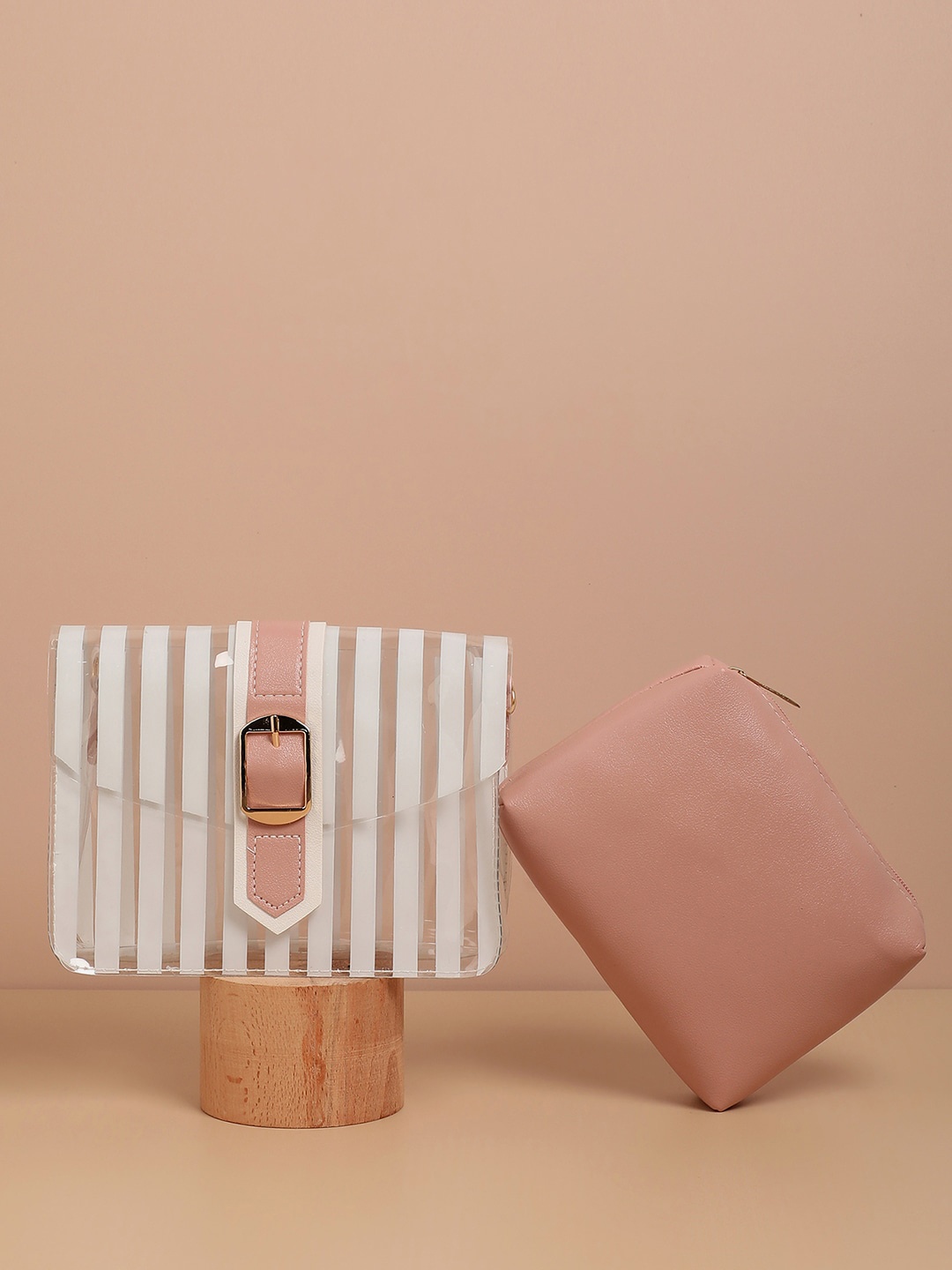 

HAUTE SAUCE by Campus Sutra Pink Striped PU Bucket Shoulder Bag