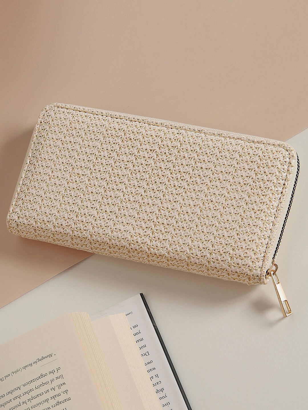 

HAUTE SAUCE by Campus Sutra Women Beige Self Design Leather Wallet