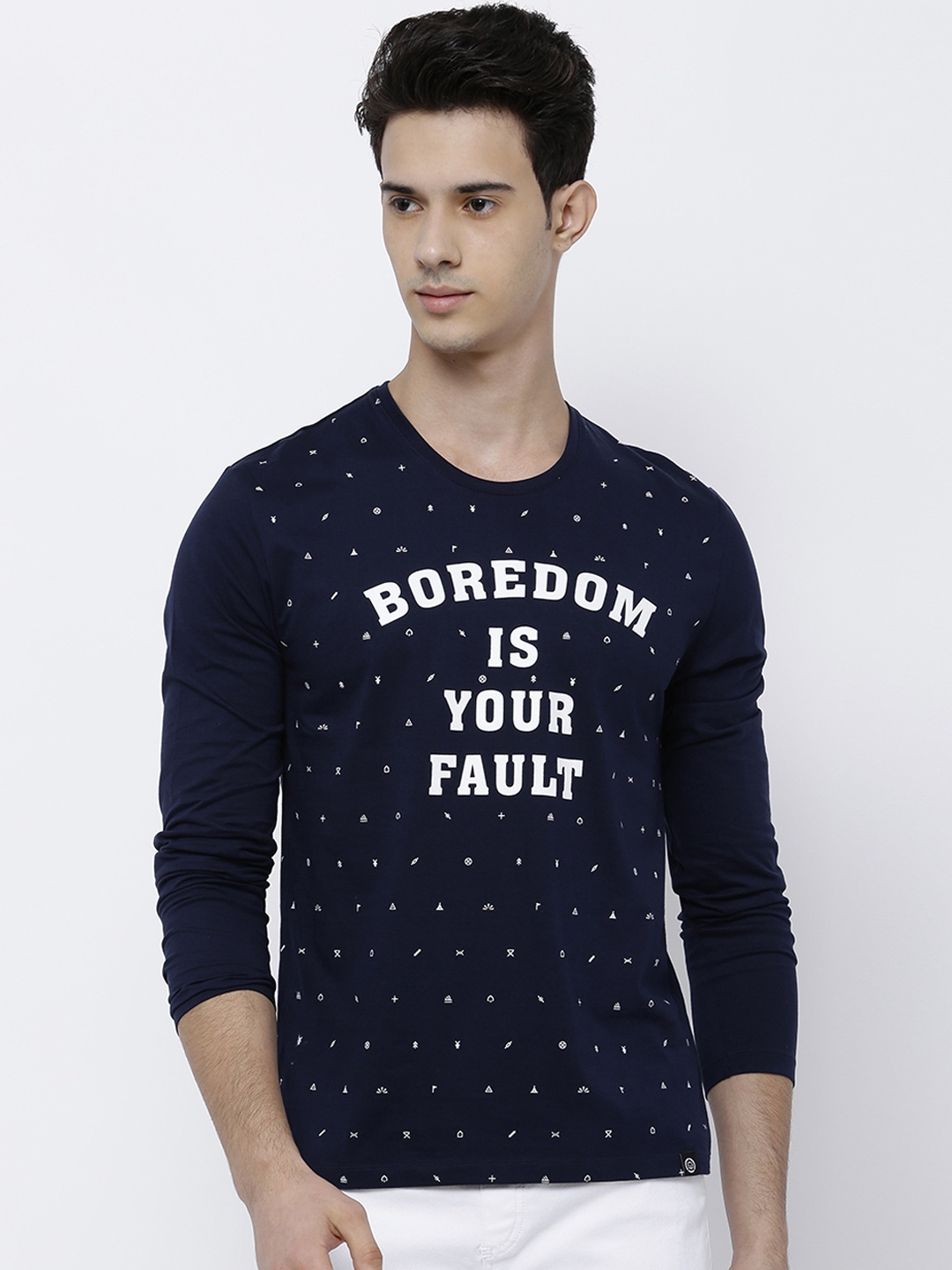 

LOCOMOTIVE Men Navy Blue Printed Slim Fit Pure Cotton T-shirt