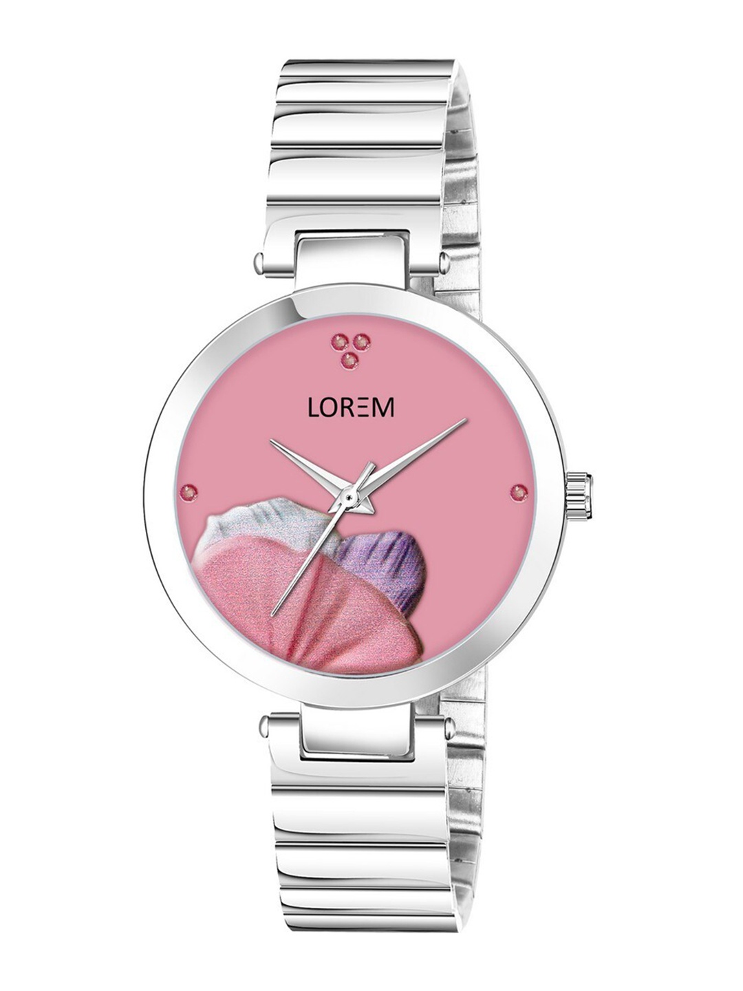 

LOREM Women Pink Embellished Dial & Silver Toned Straps Analogue Watch LR313-CM