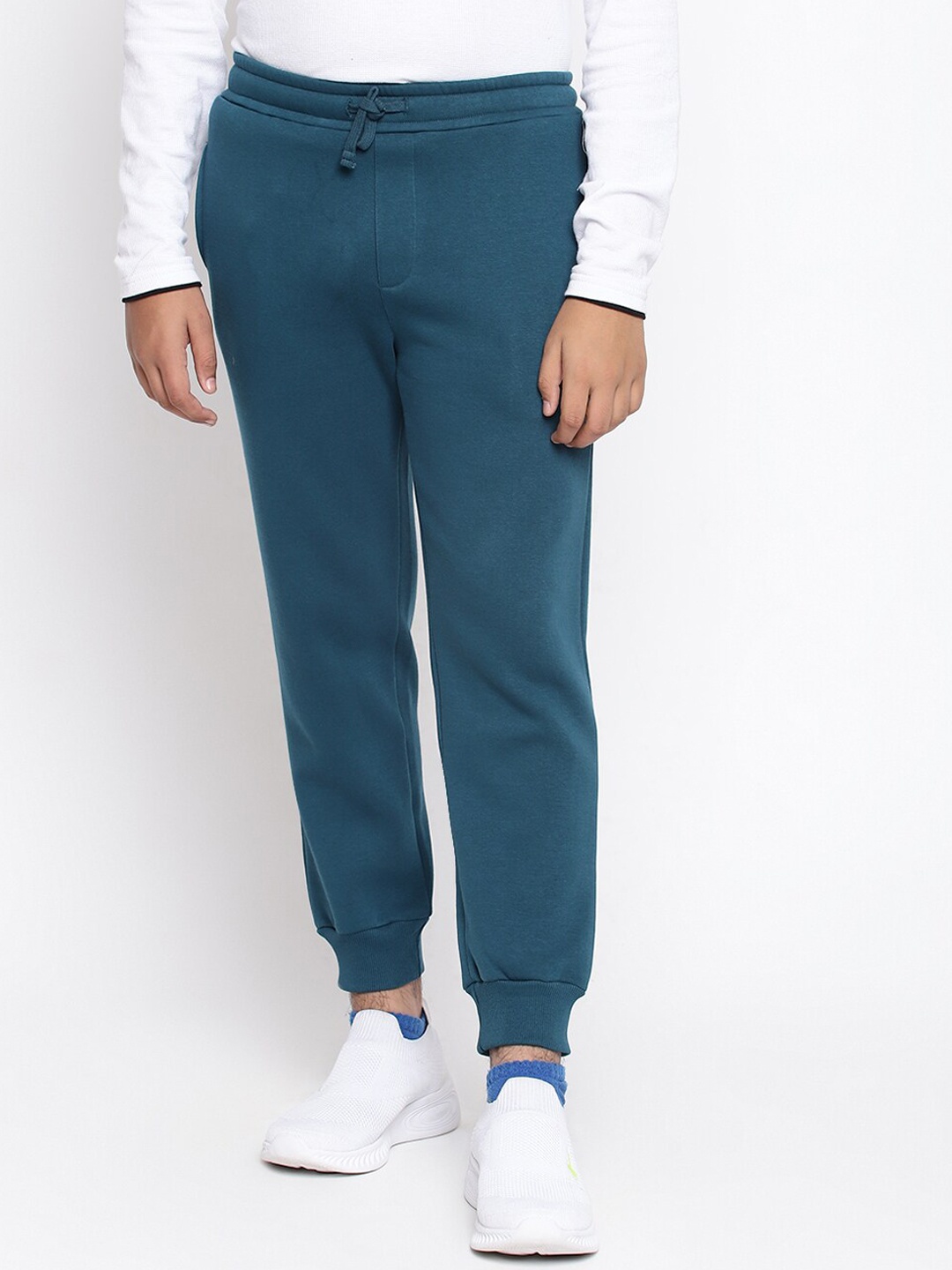 

Lil Tomatoes Boys Teal-Blue Solid Cotton Track Pants