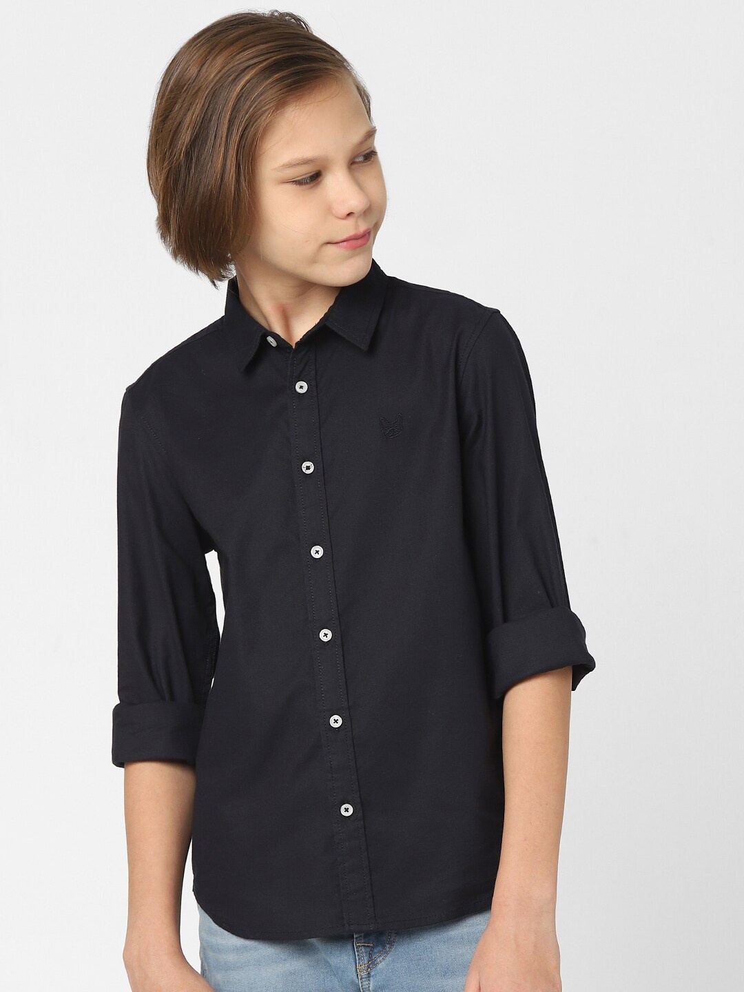 

Jack & Jones Junior Boys Black Slim Fit Casual Cotton Shirt