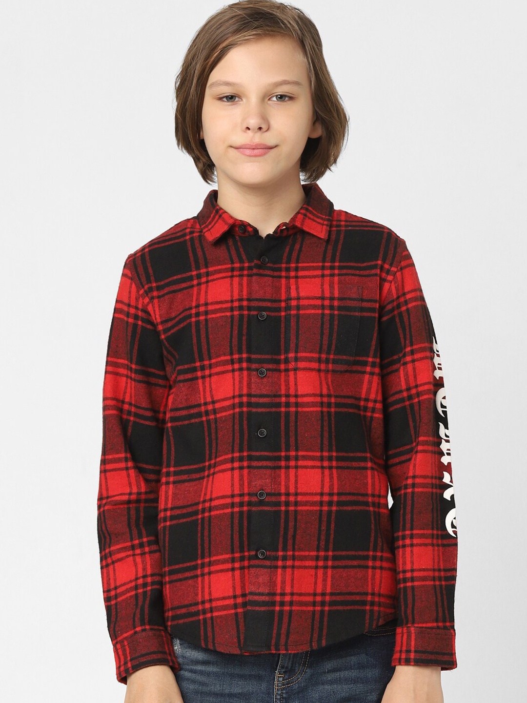 

Jack & Jones Junior Boys Red Slim Fit Tartan Checks Checked Casual Shirt