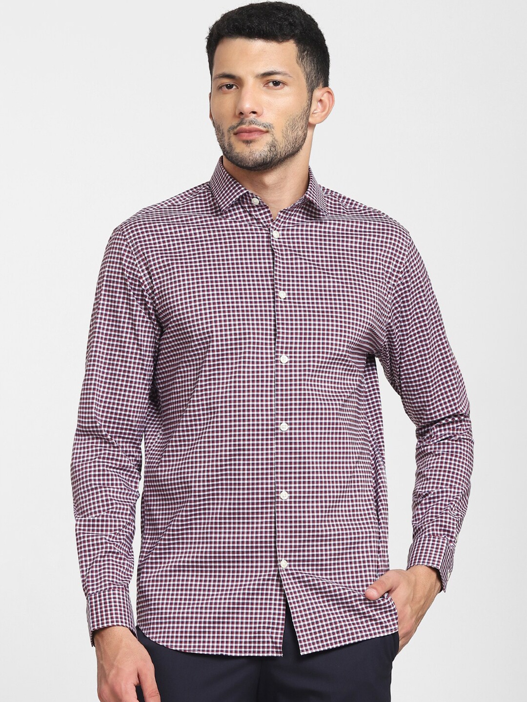 

SELECTED Men Maroon Slim Fit Checked Formal Shirt