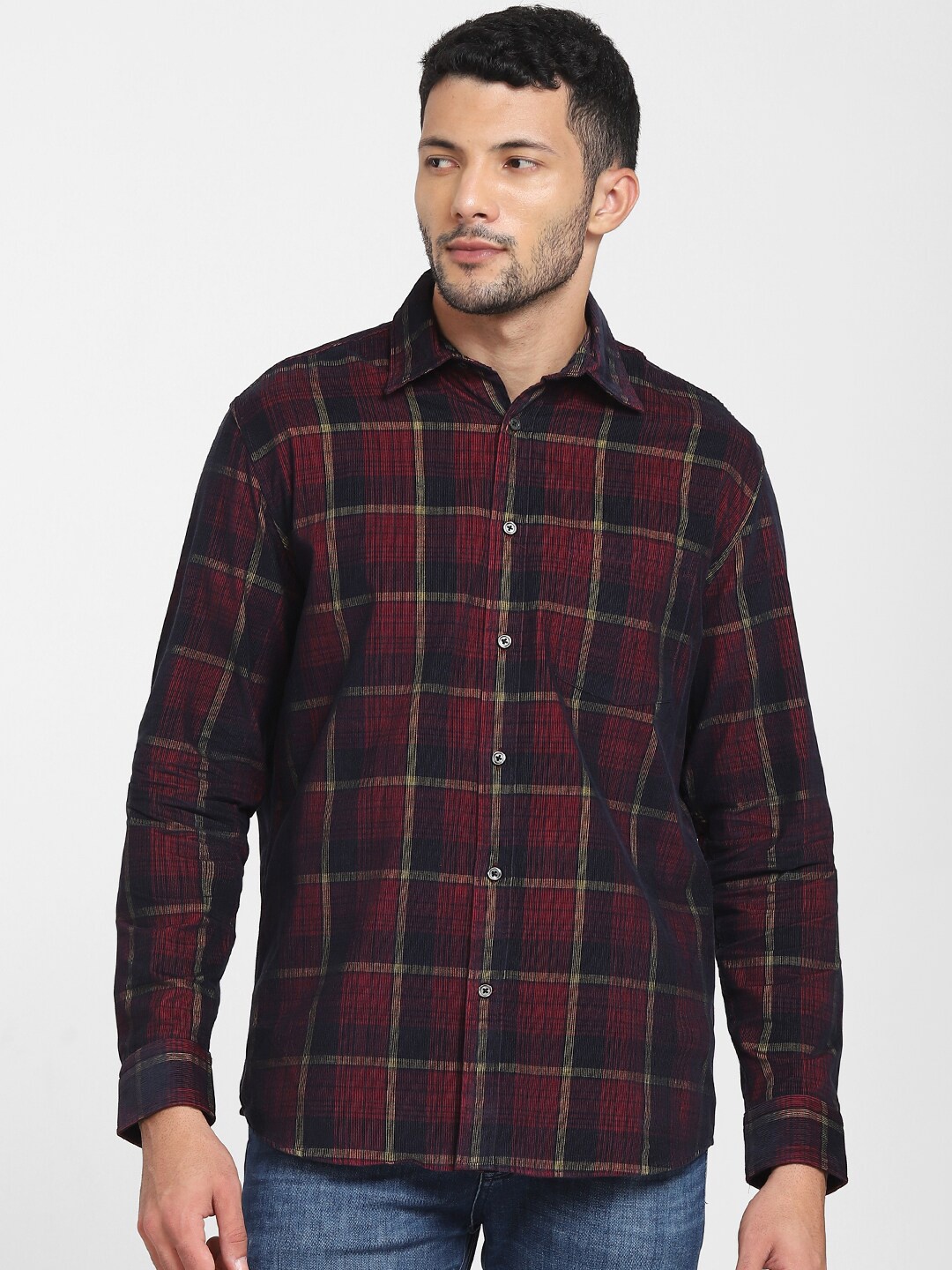 

SELECTED Men Maroon Checked Casual Shirt
