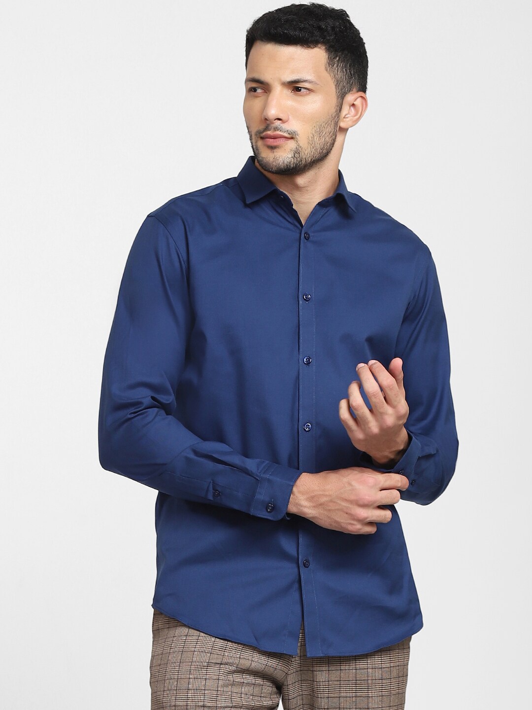 

SELECTED Men Navy Blue Slim Fit Formal Cotton Shirt