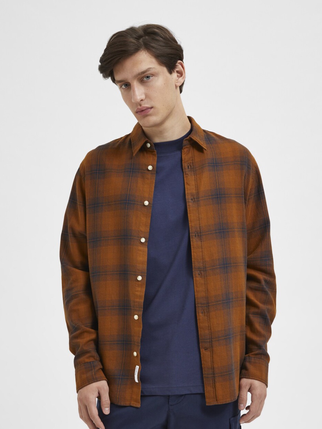 

SELECTED Men Brown Slim Fit Tartan Checked Casual Shirt