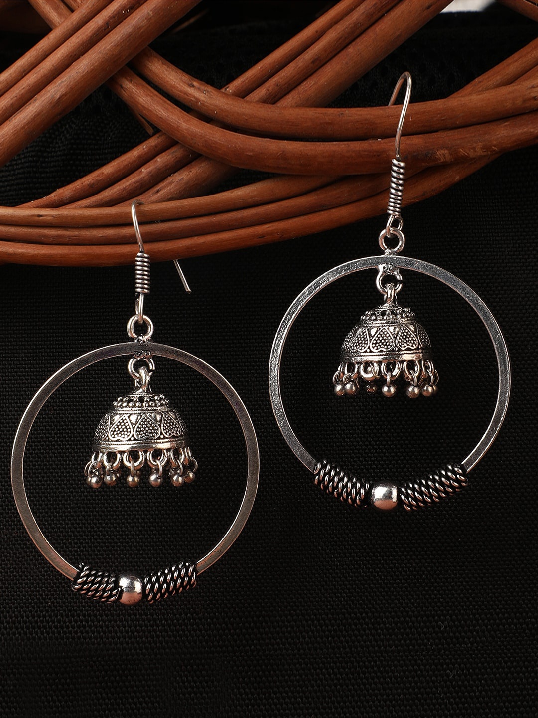 

Bhana Fashion Women Silver-Plated Oxidised Silver Contemporary Jhumkas Earrings