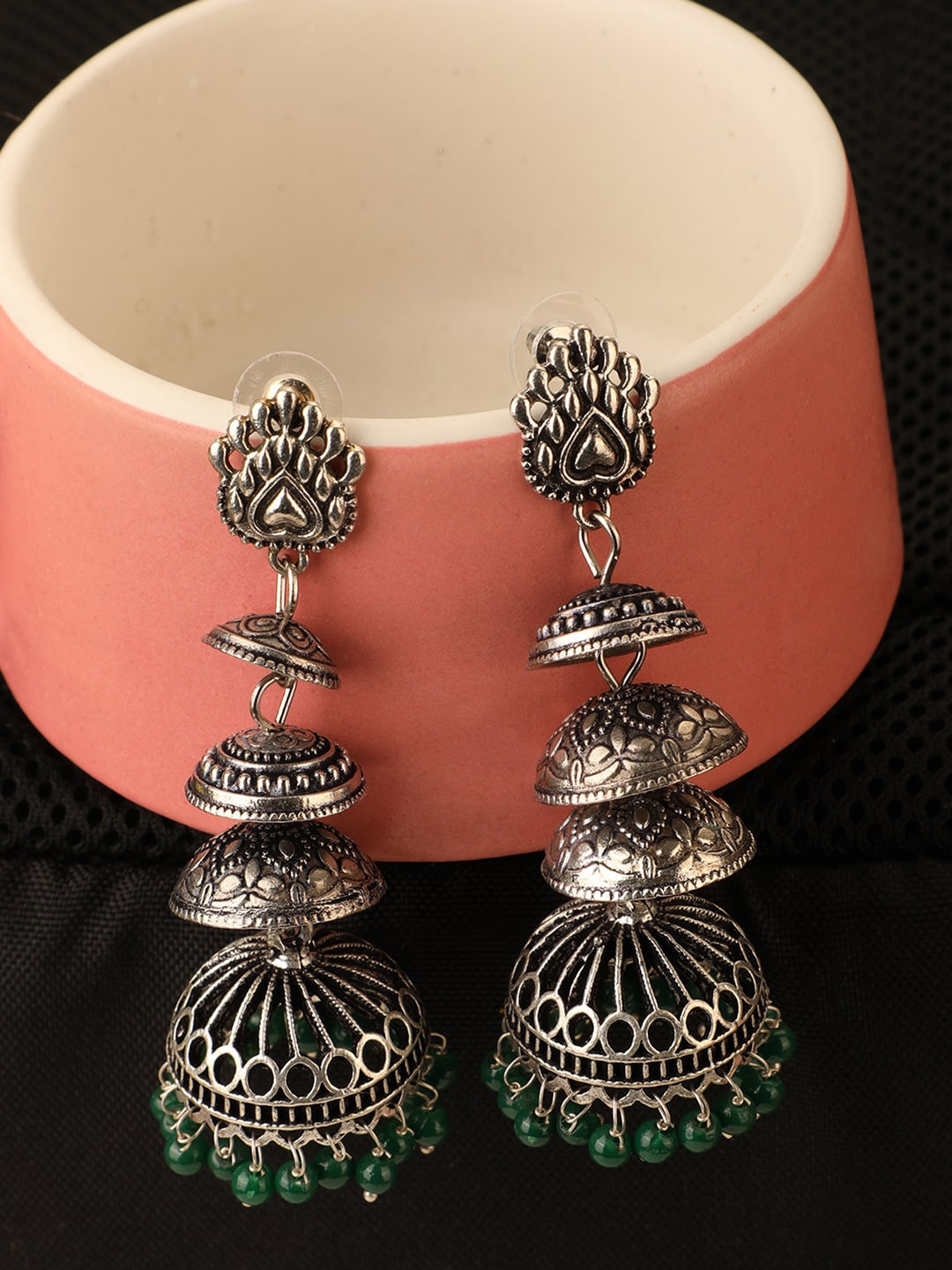 

Bhana Fashion Women Silver-Toned Contemporary Jhumkas Earrings