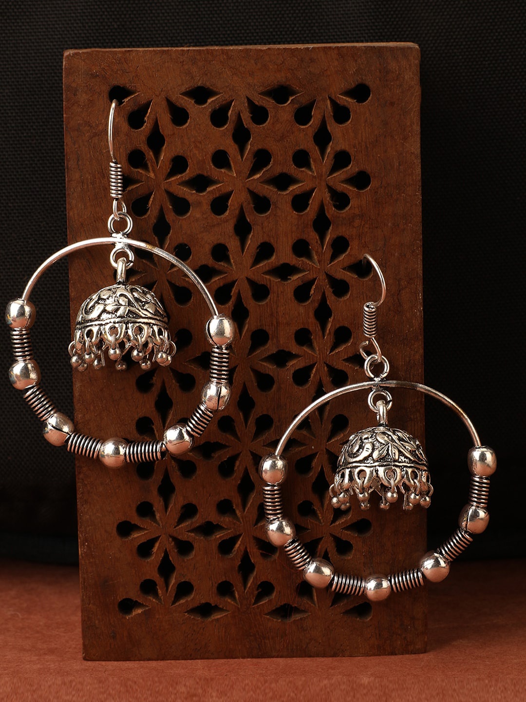 

Bhana Fashion Women Silver-Plated Oxidised Silver Contemporary Jhumkas Earrings