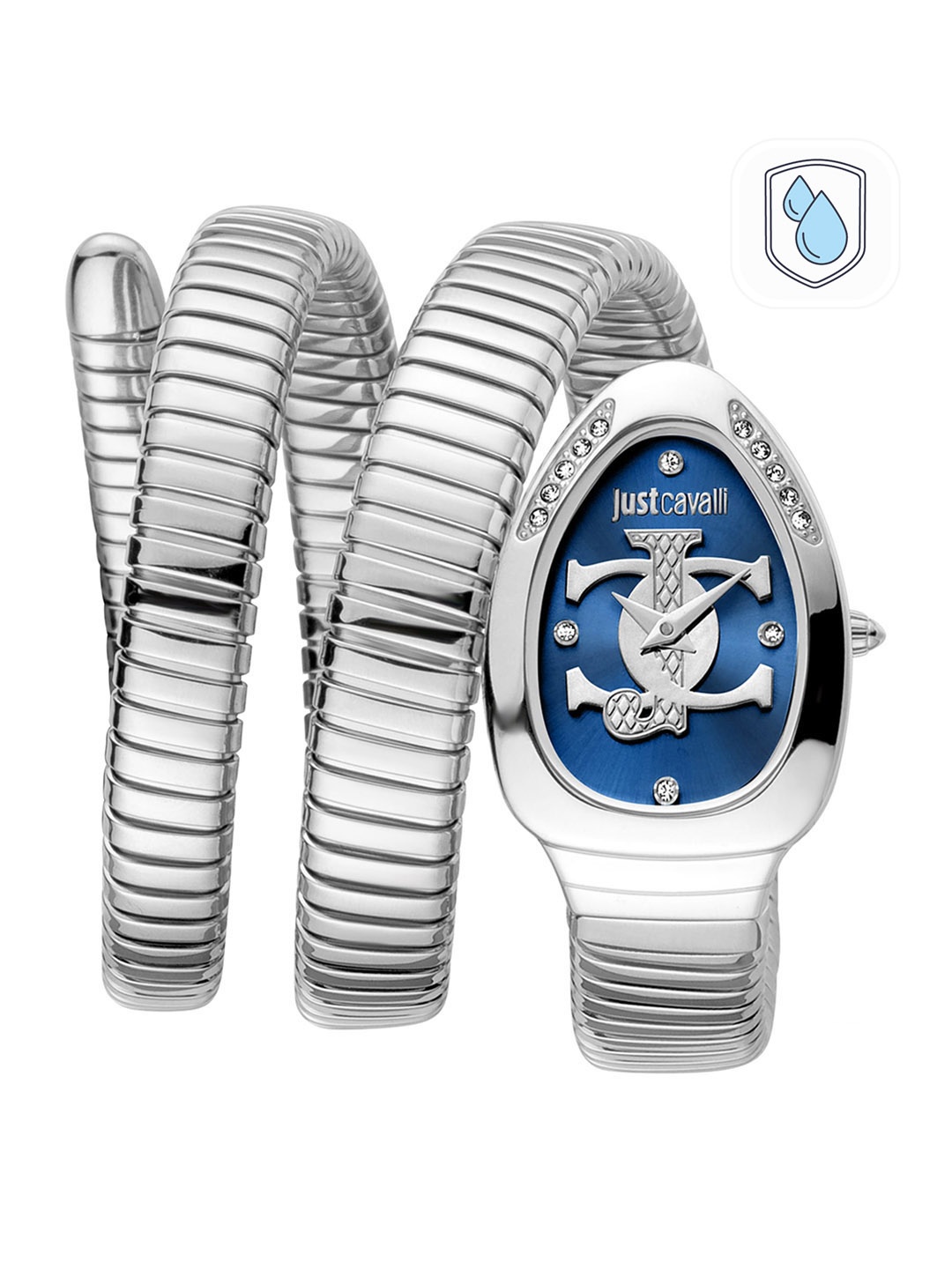 

Just Cavalli Women Silver-Toned Printed Dial & Silver Toned Stainless Steel Wrap Around Straps Analogue Watch