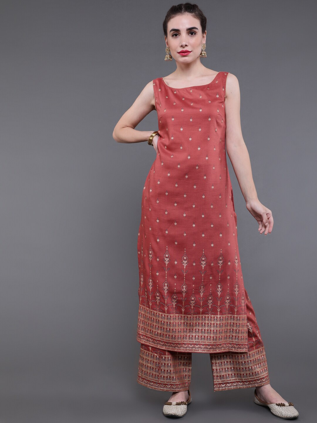 

saubhagya Women Maroon Ethnic Motifs Printed Kurta with Palazzos