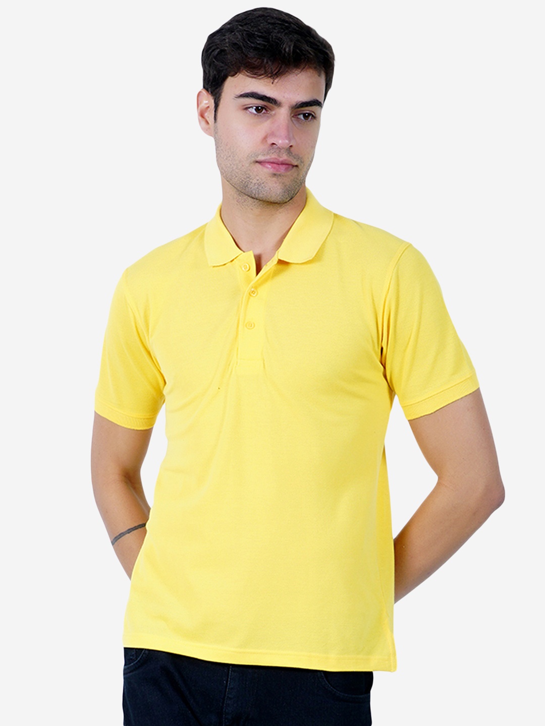 

TEEMOODS Men Yellow Polo Collar Cotton T-shirt