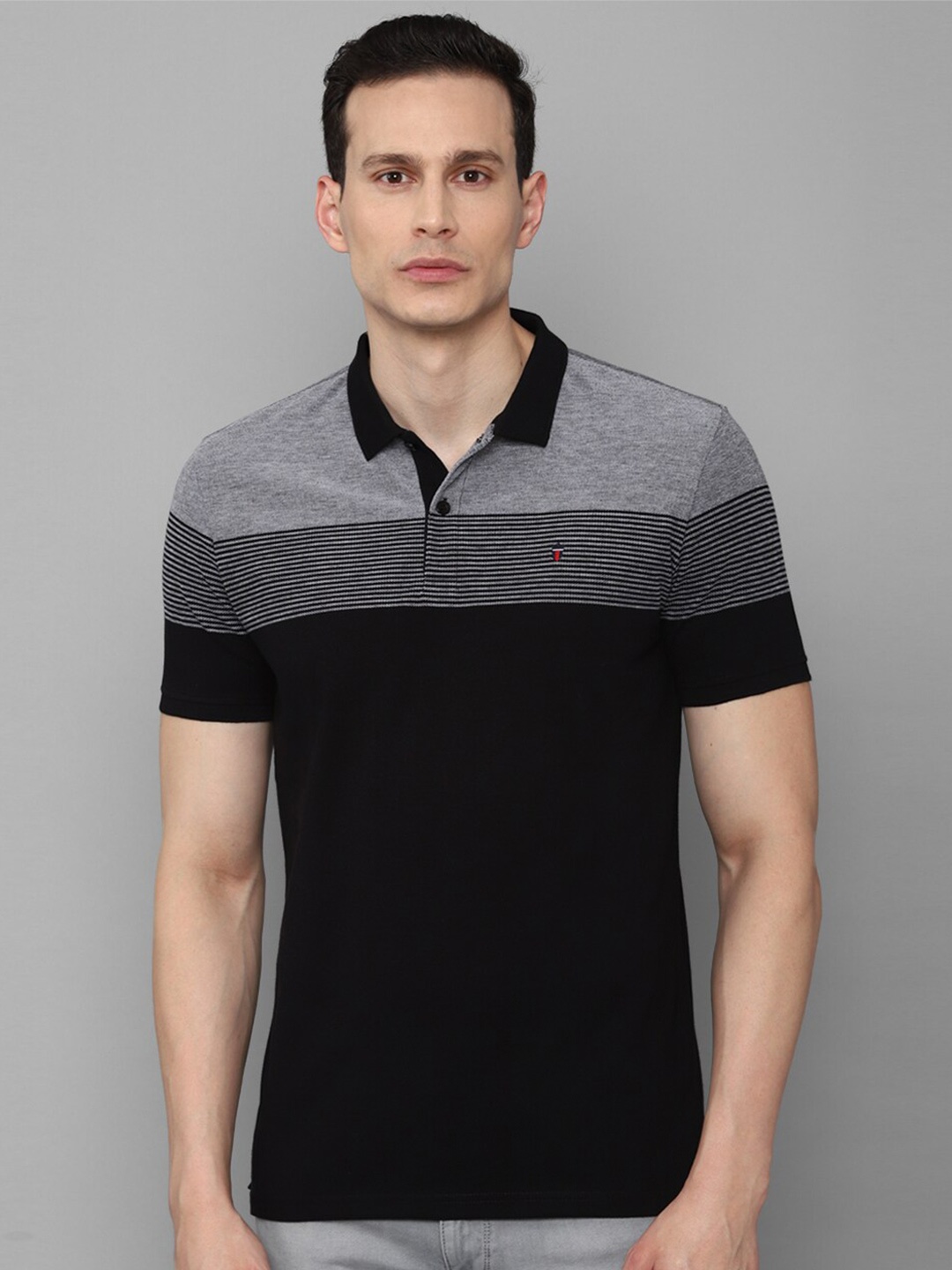 

Louis Philippe Sport Men Black Striped Polo Collar Slim Fit Pure Cotton T-shirt