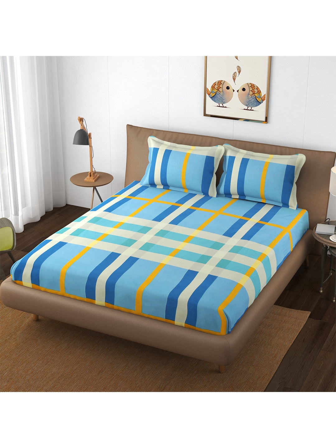 

Bajo's Blue & White Geometric 250 TC Queen Bedsheet with 2 Pillow Covers
