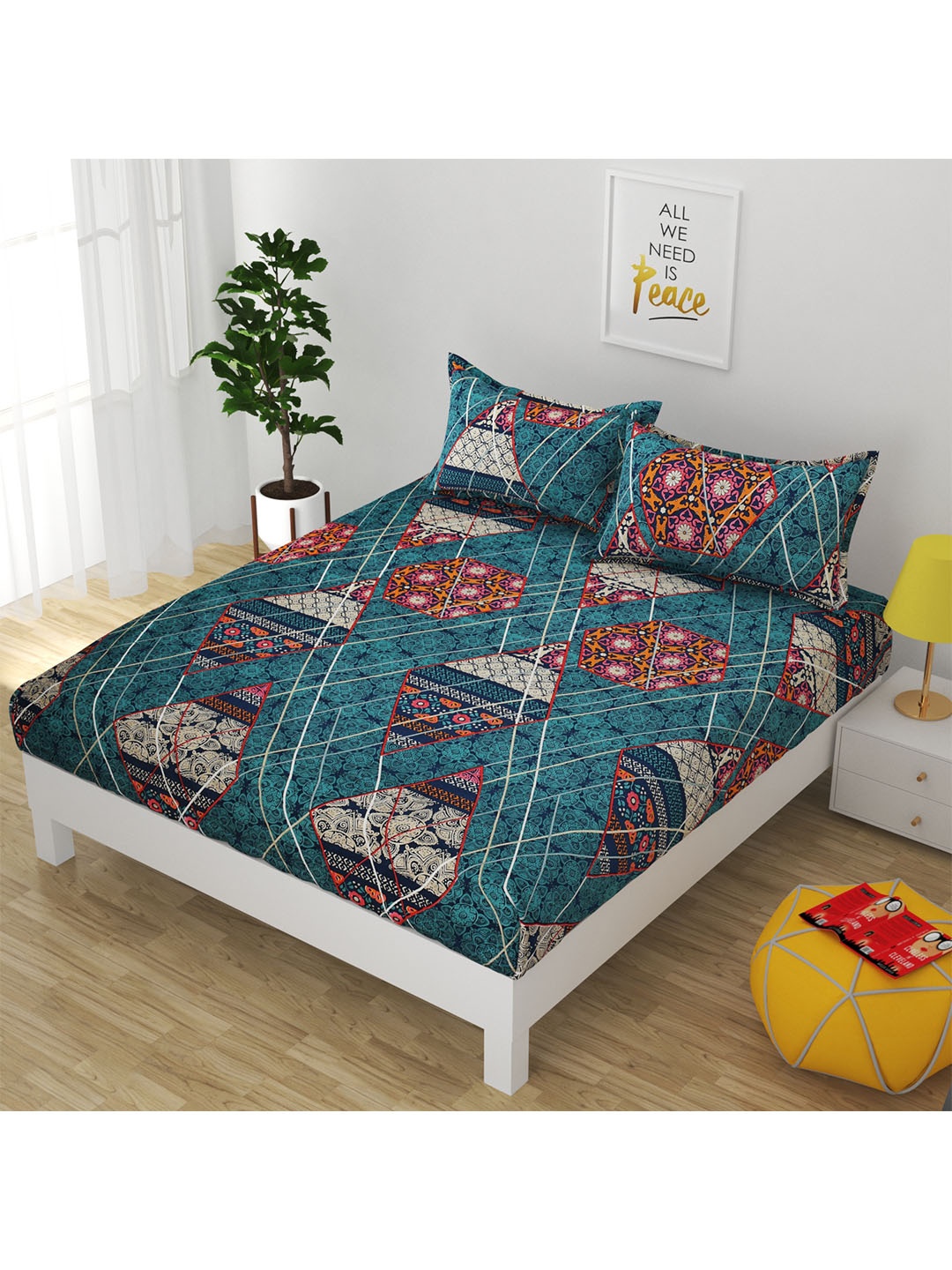 

Bajo's Teal & Maroon Ethnic Motifs 250 TC Queen Bedsheet with 2 Pillow Covers