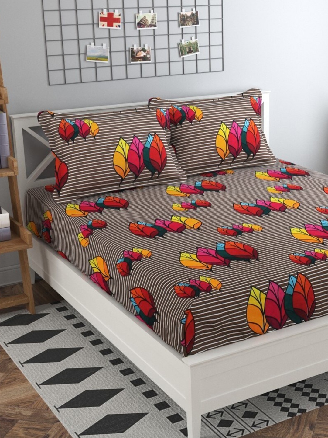 

Bajo's Brown & Red Floral 250 TC Cotton Queen Bedsheet with 2 Pillow Covers