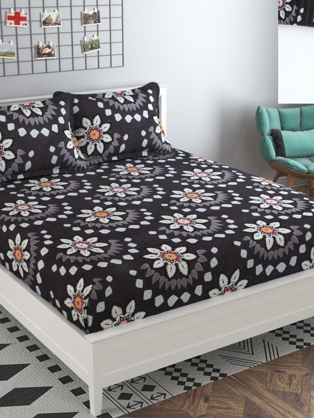 

Bajo's Grey & White Floral 250 TC Queen Bedsheet with 2 Pillow Covers