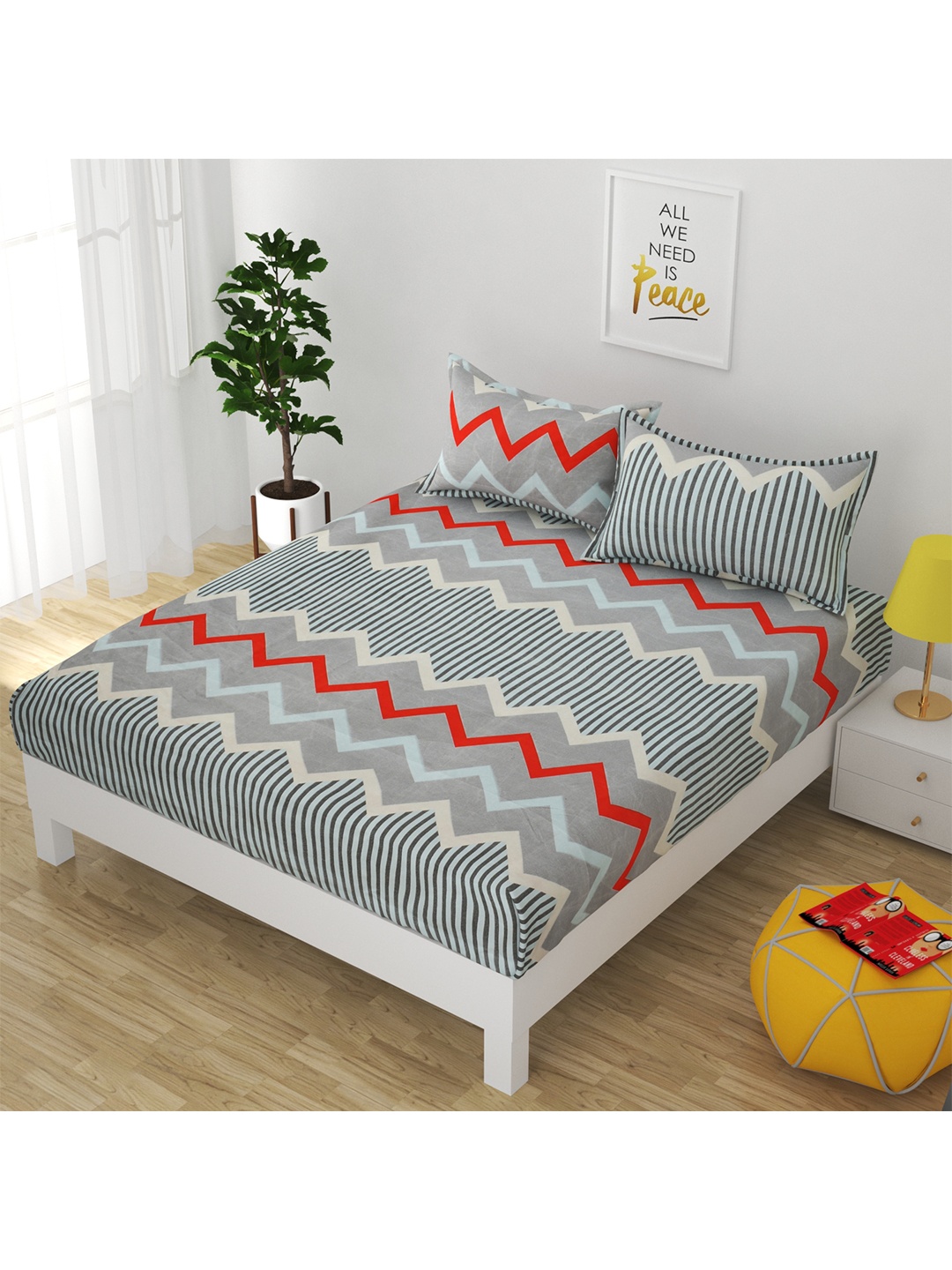 

Bajo's Blue & Red Striped 250 TC Queen Bedsheet with 2 Pillow Covers