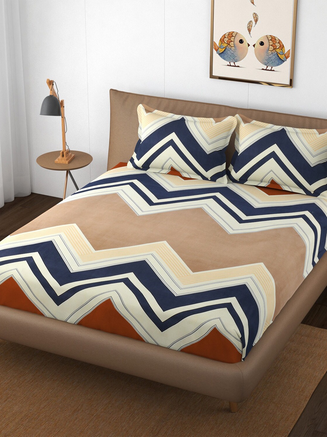 

Bajo's Brown & Cream-Coloured Geometric 250 TC Queen Bedsheet with 2 Pillow Covers