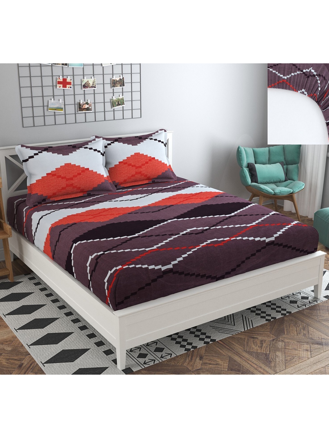

Bajo's Purple & White Geometric 250 TC Queen Bedsheet with 2 Pillow Covers