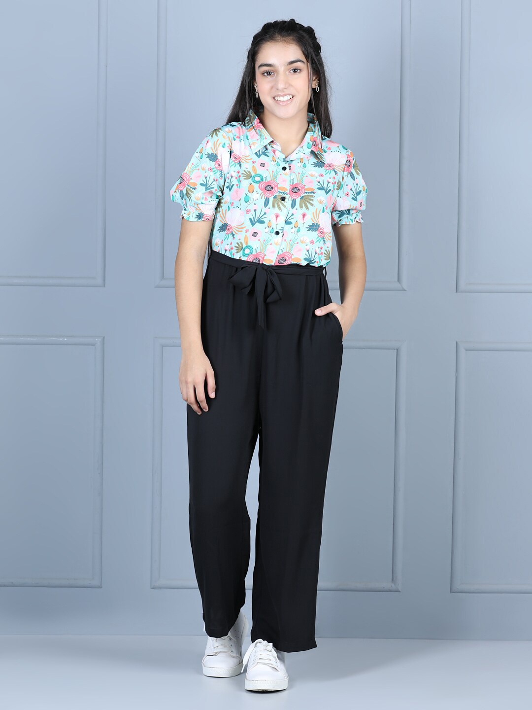 

StyleStone Girls Green & Black Printed Basic Jumpsuit