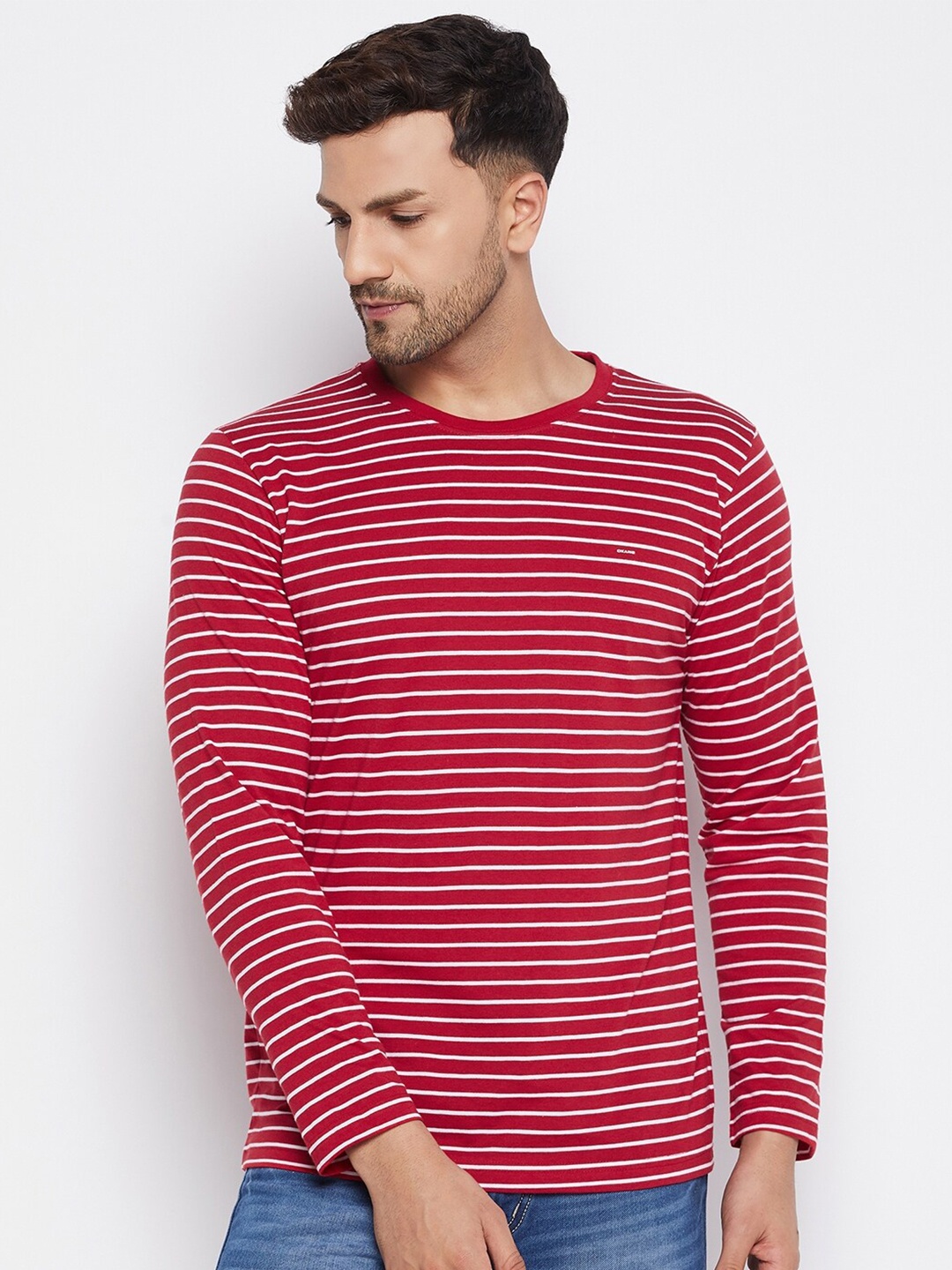 

Okane Men Red Striped Cotton T-shirt