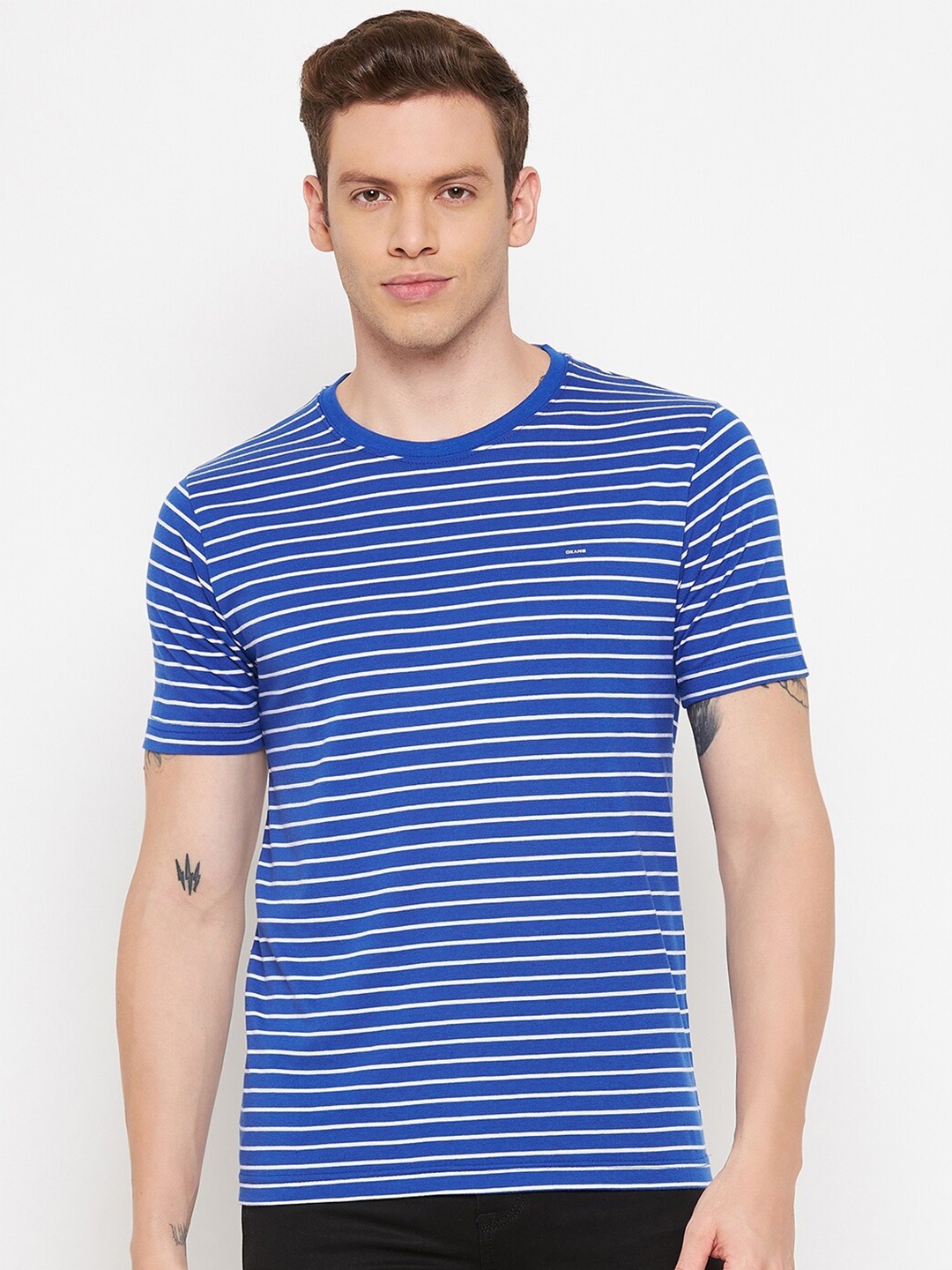 

Okane Men Blue Striped T-shirt