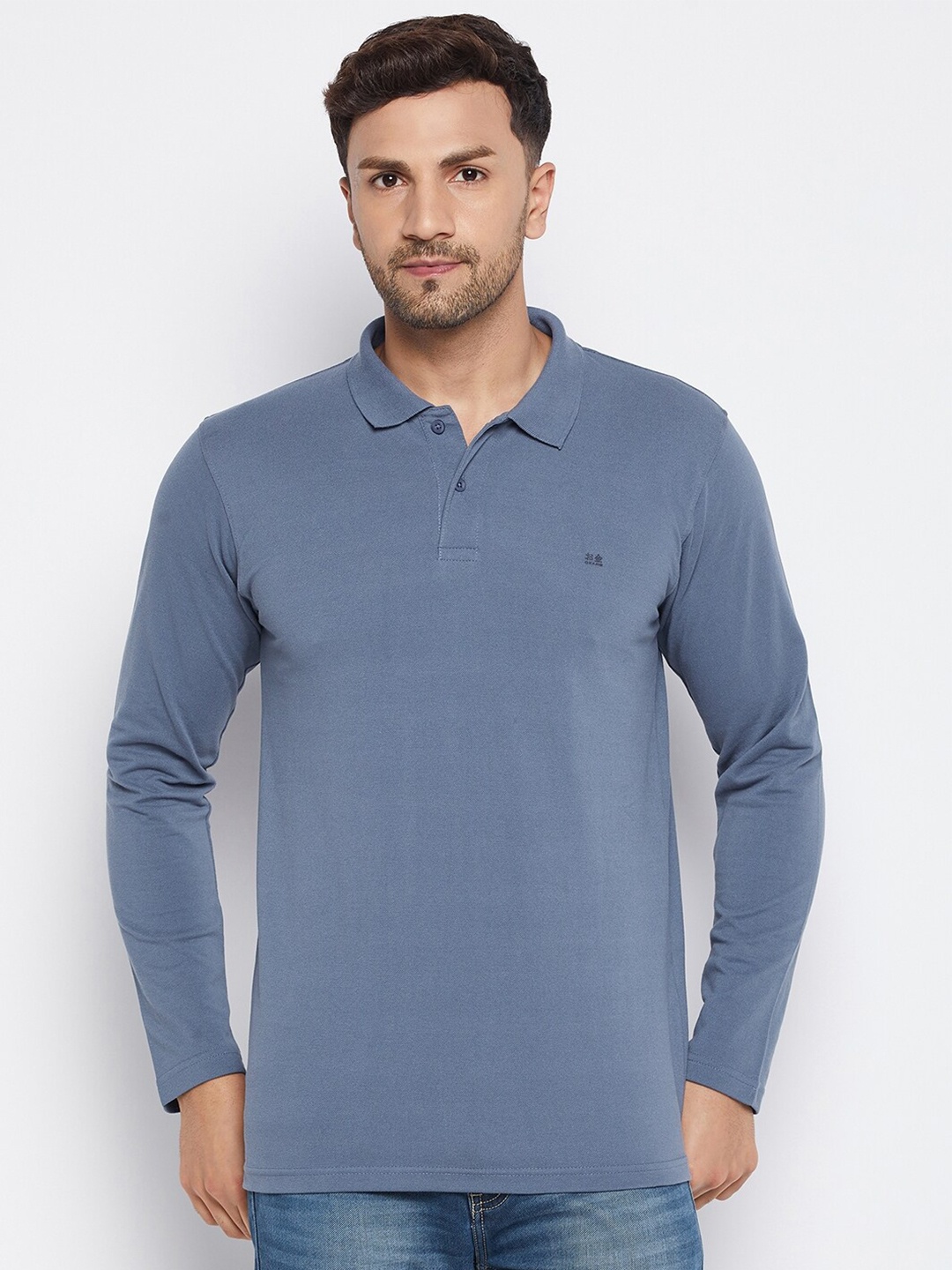 

Okane Men Blue Polo Collar T-shirt
